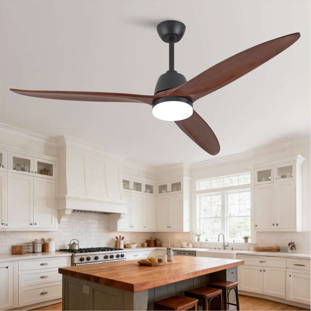 Ventilateur de plafond moderne de 106 cm en bois naturel, moteur DC silencieux, bruit inférieur à 35 dB, installation au plafond, pour salon - 2