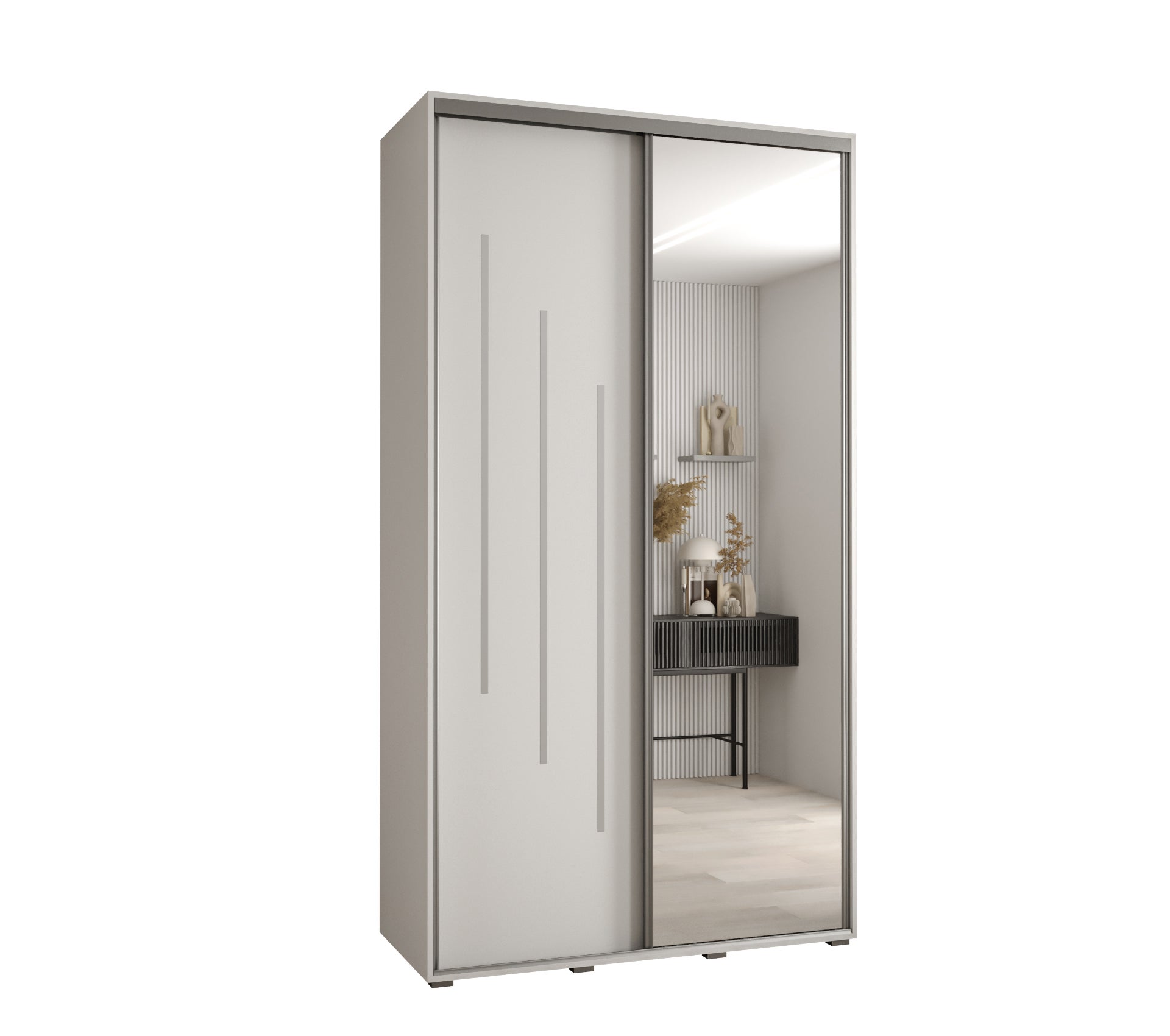 Szafa przesuwna z lustrem wysoka Davos 9 140 x 60 x 235,2 cm biały + biały + u. srebrny - Abiks Meble
