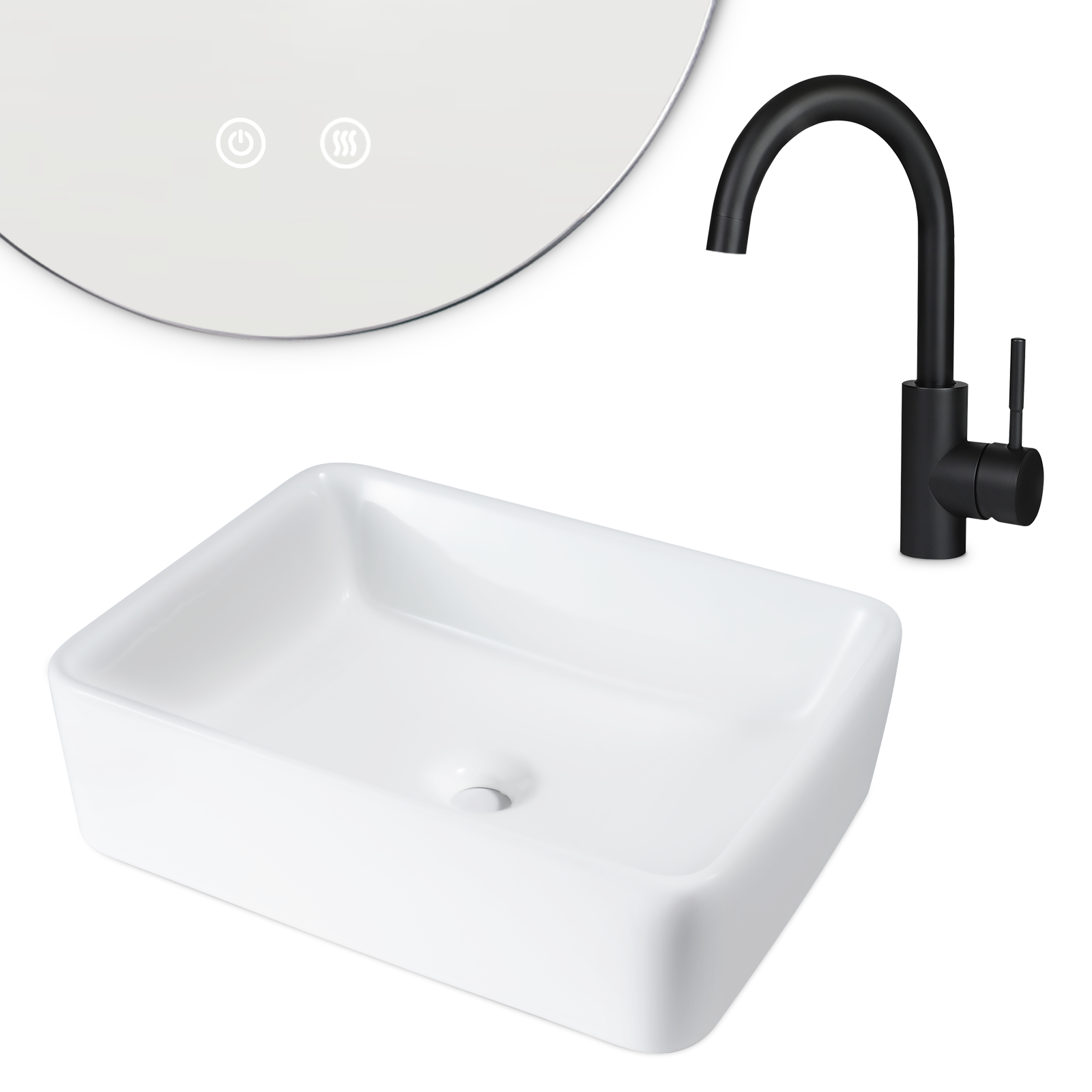 ZMH Umywalka łazienkowa nablatowa – prostokątna biała ceramiczna umywalka nablatowa 40x30x13cm