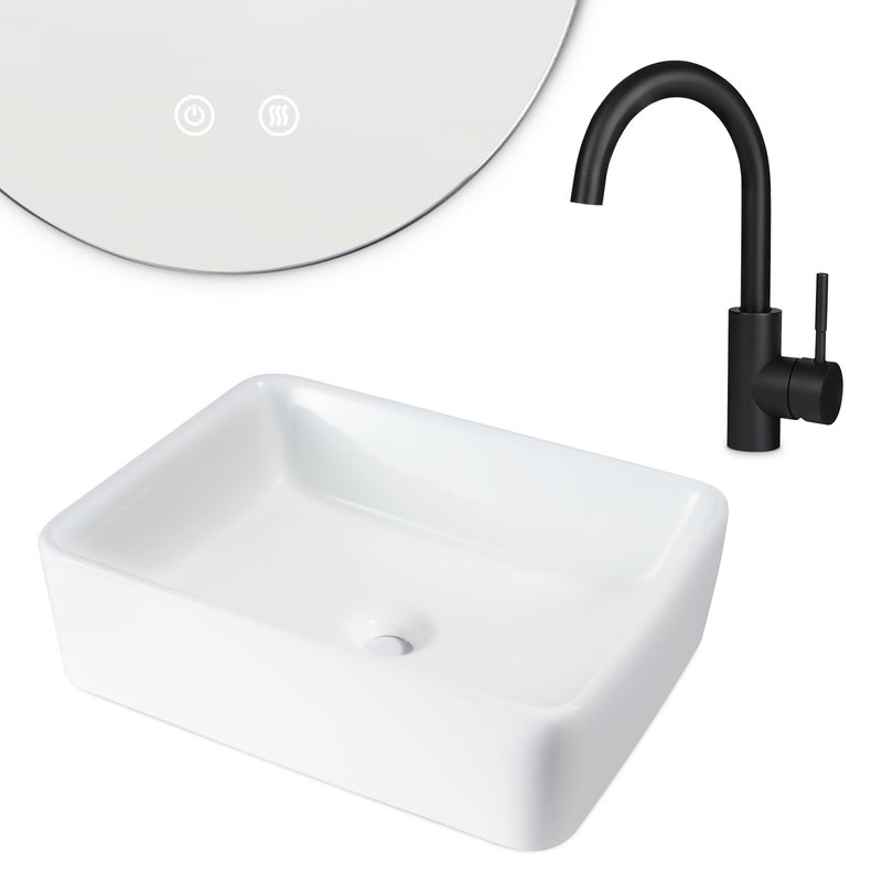 ZMH Umywalka łazienkowa nablatowa – prostokątna biała ceramiczna umywalka nablatowa 40x30x13cm