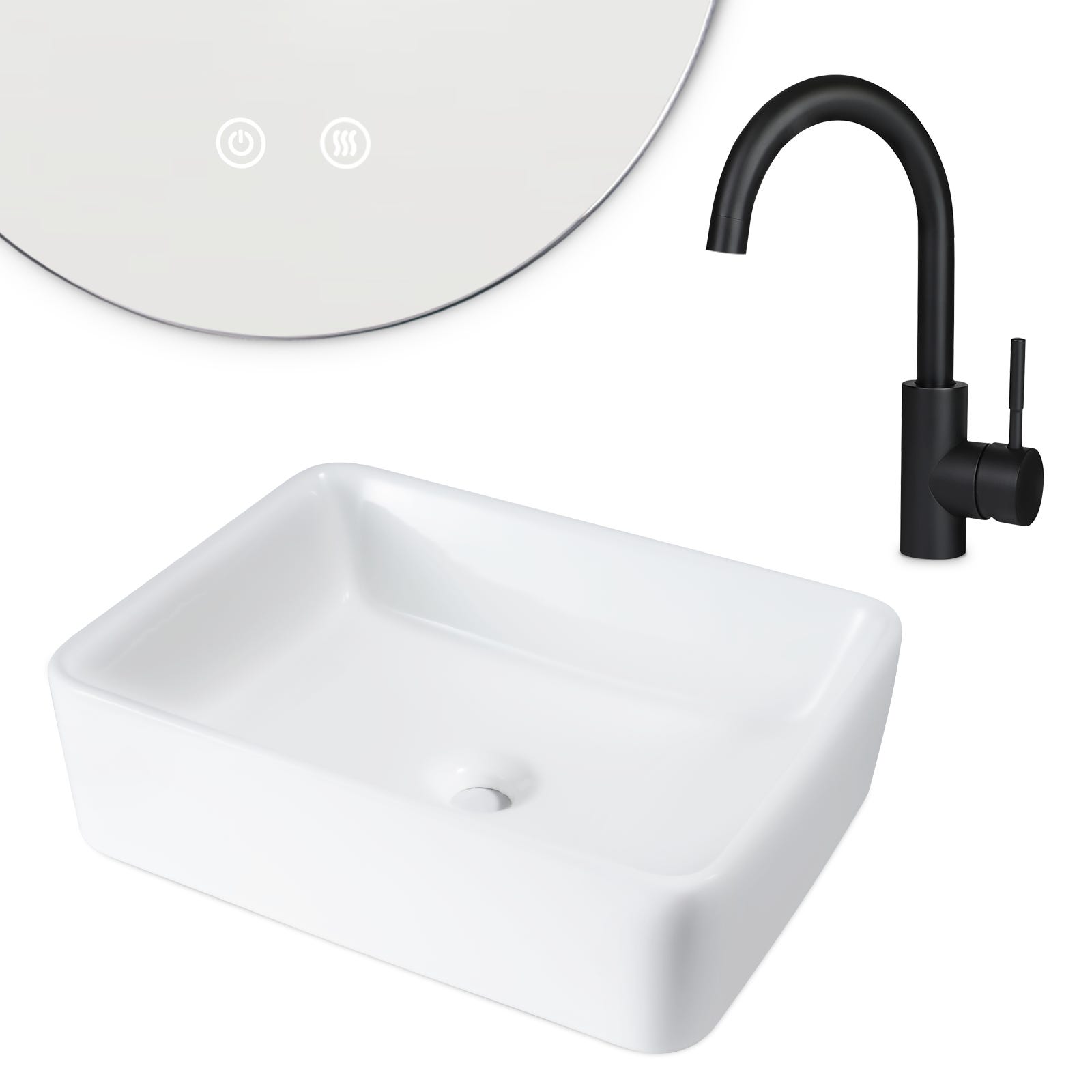 LIFEZEAL Lavabo En Céramique Blanc Rectangulaire à Poser - 41 X 34 X 14,5 Cm - Moderne