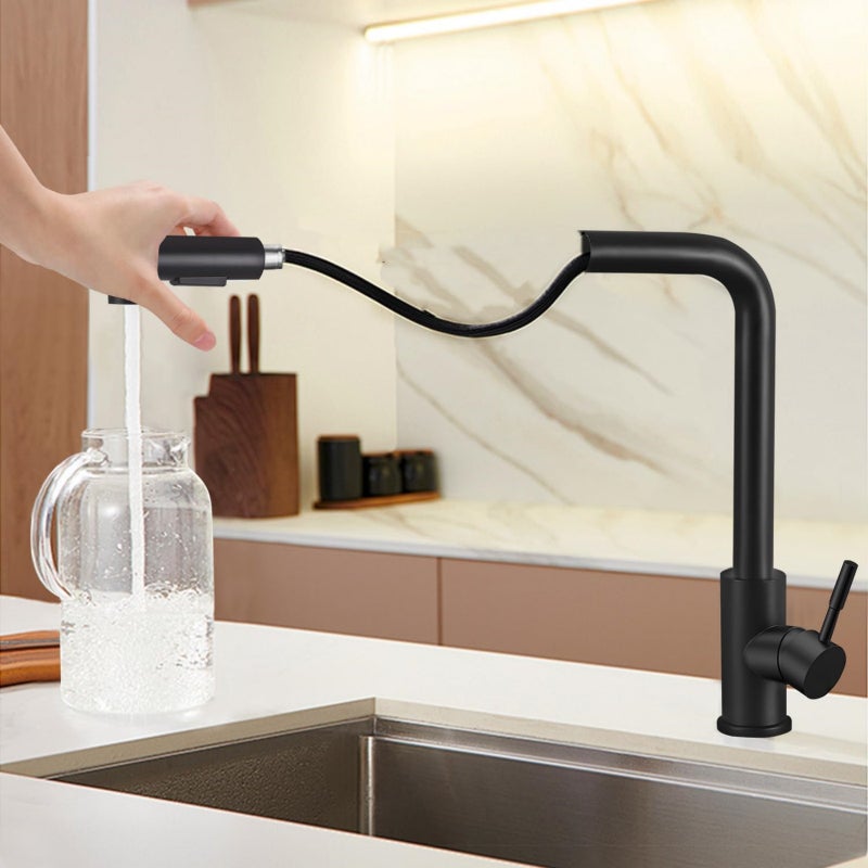 LOVHAUS Bateria Kuchenna z Wyciąganą Wylewką, Bateria Zlewozmywakowa Wysokociśnieniowa z Obrotem o 360°, Bateria Mieszająca ze Stali Nierdzewnej