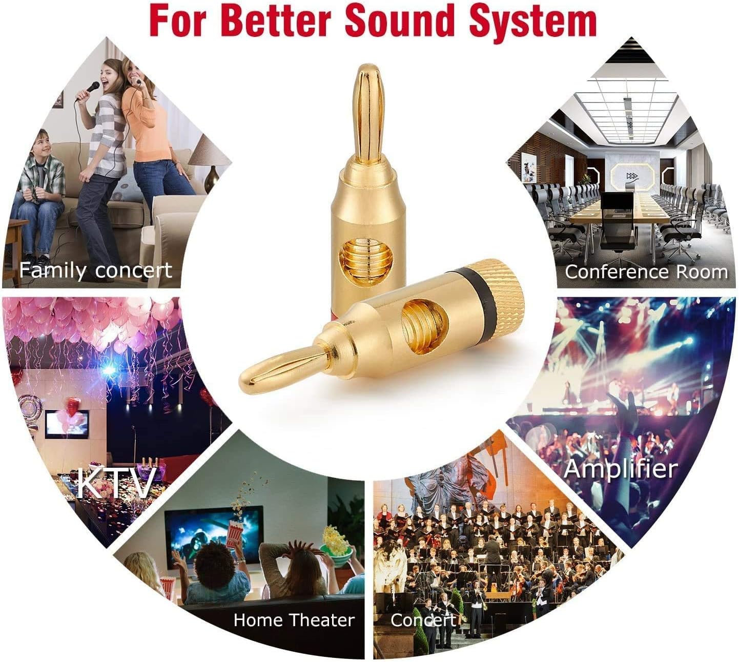 12 fiches bananes, connecteurs d'enceintes plaqués or de qualité supérieure pour câbles d'enceintes, home cinéma, câbles d'enceintes - 5