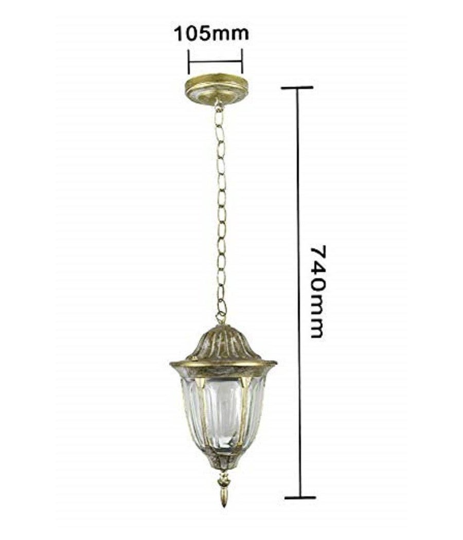Trade Shop - Lanterna Sospesa Da Soffitto Lampada Giardino Retrò Per Esterno Con Catena - Oro - 2