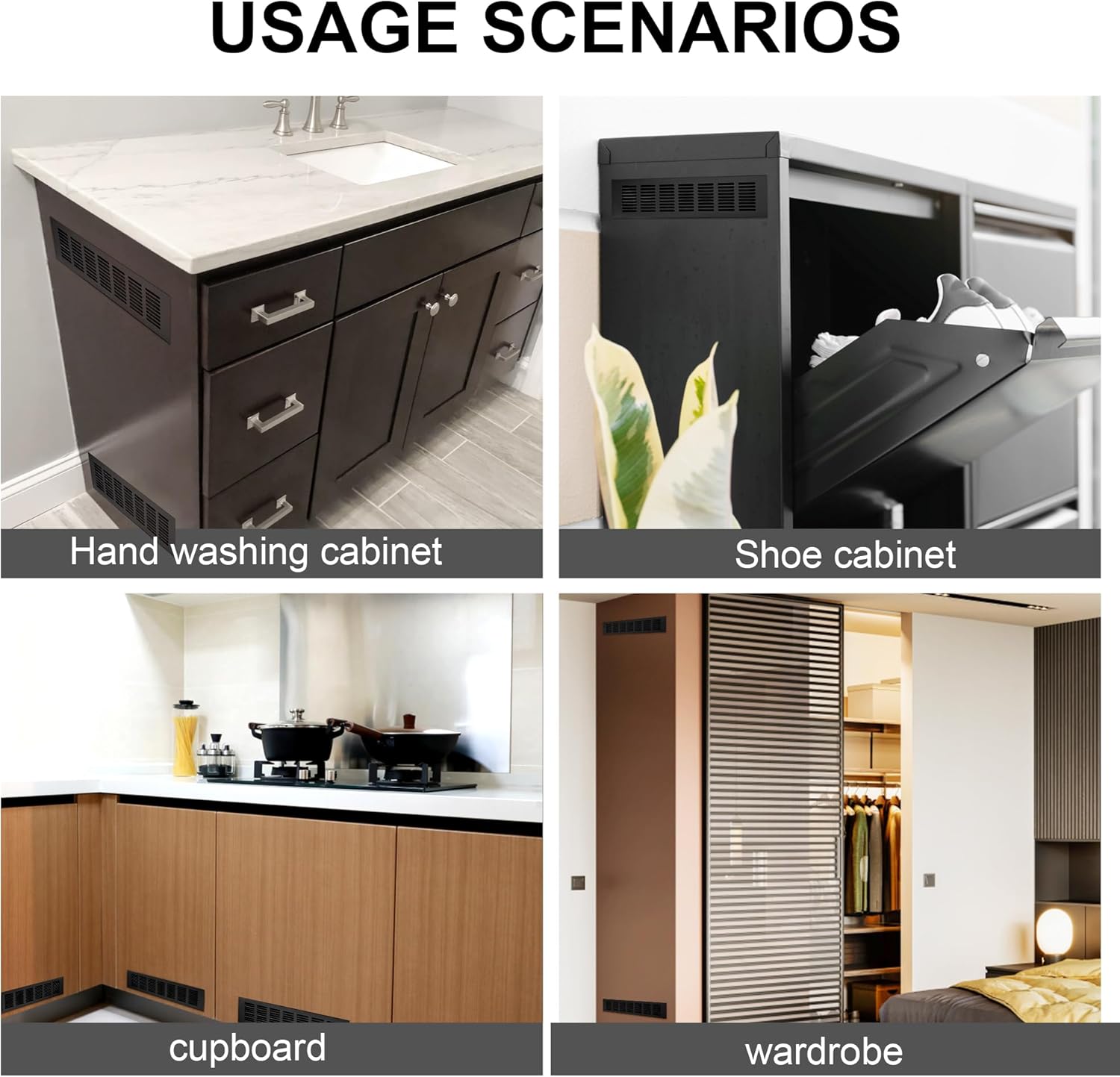 Kratka wentylacyjna, aluminiowa do wentylacji szaf i pomieszczeń, 30x8cm, czarna, 4 sztuki - 7