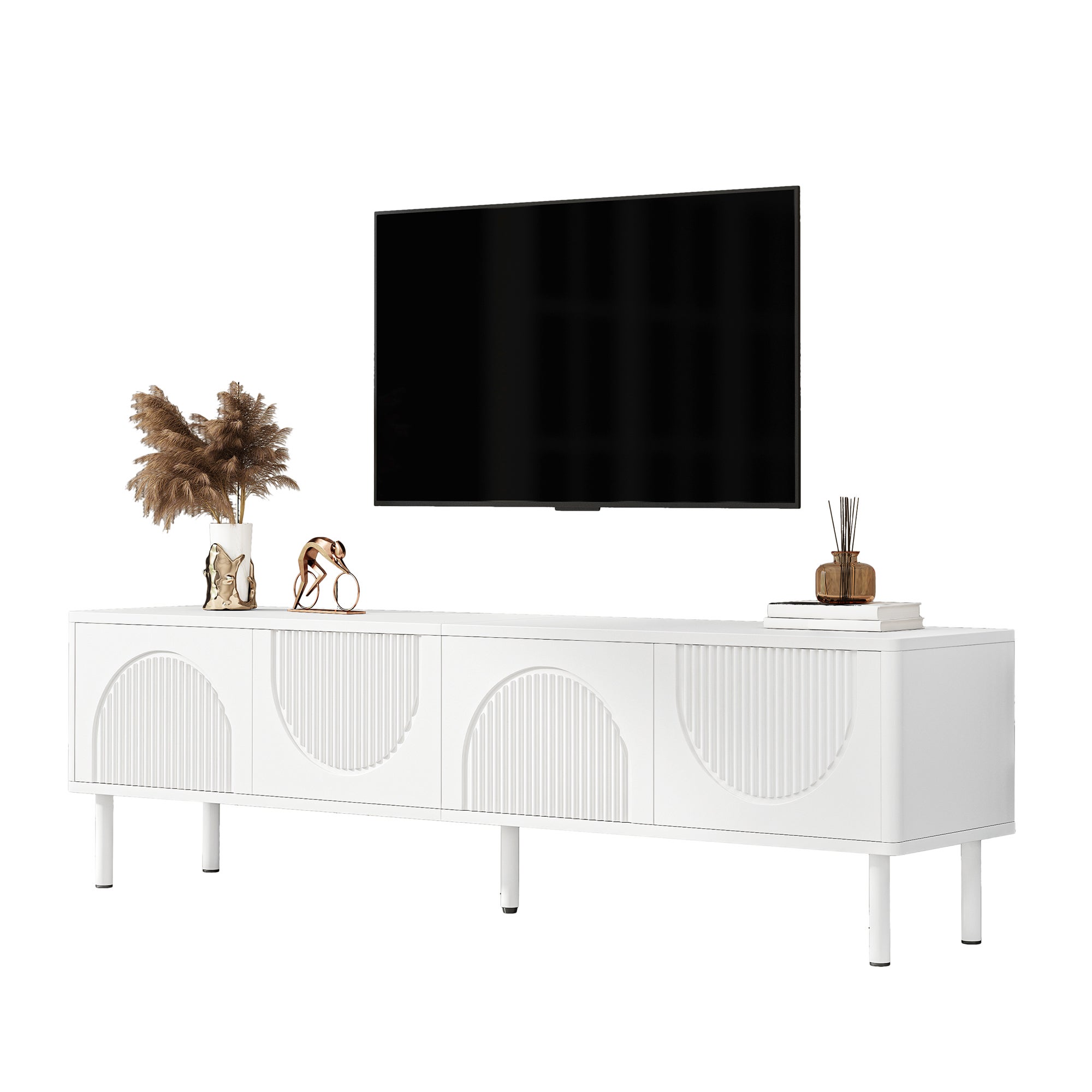 Meuble TV 180x40x52 cm blanc en MDF et panneaux de particules, 4 portes ...