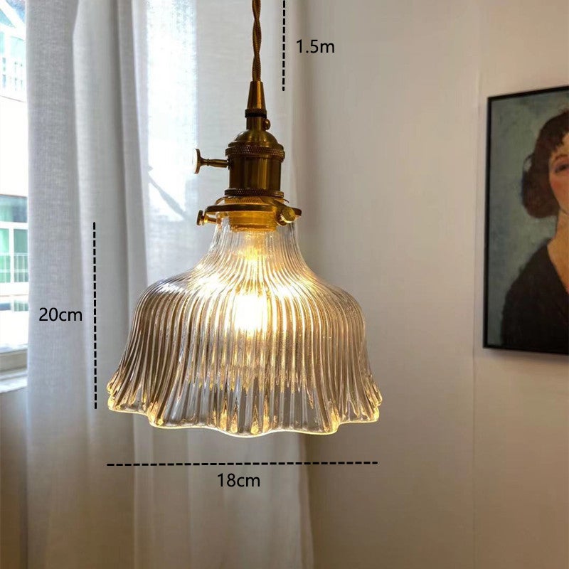 Szklany żyrandol do sypialni w stylu retro z kloszem, 18 x 20 cm, przezroczysty, 220 V, oprawka E27 (brak w zestawie), podstawa 12 cm - 2