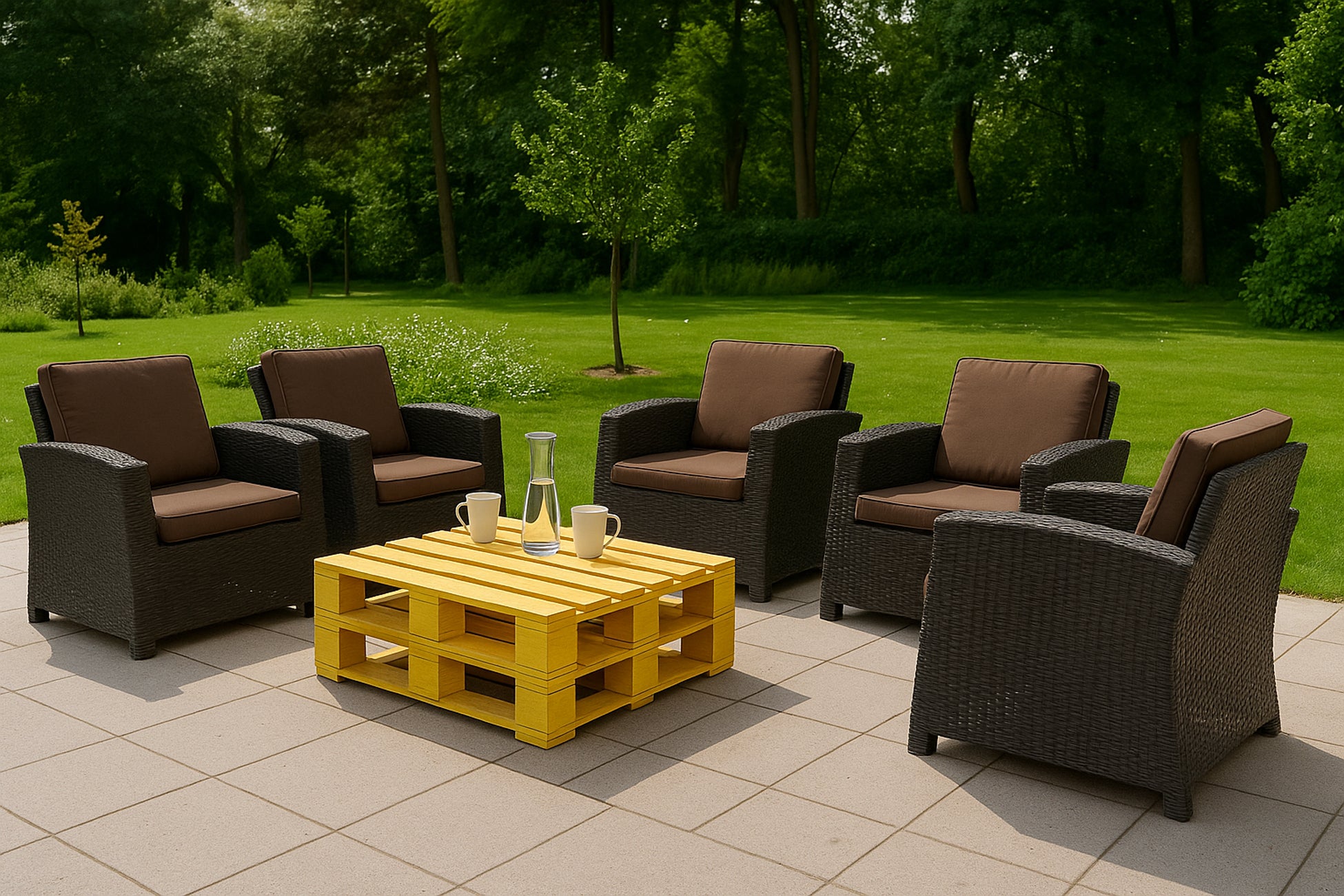 Cuscino per sedia in polyrattan 56x52x7cm Set da 4 cuscini per sedia- Cuscino per poltrona da giardino Marrone/ cuscino schienale seduta per esterni - 5