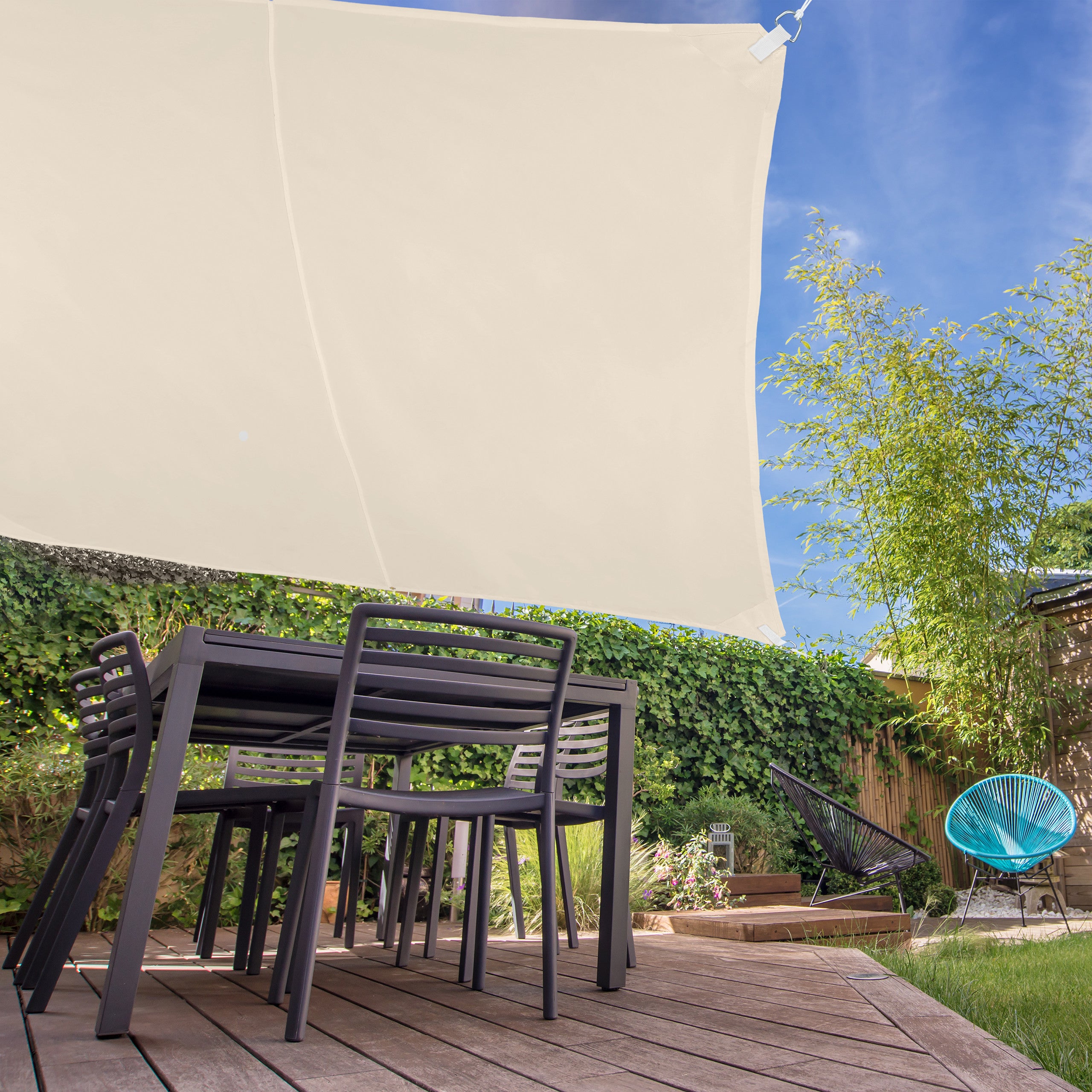 Voile d’ombrage carré diffuseur d’ombre protection soleil UV terrasse toile résistante à l'eau, 2x2 m, beige, Relaxdays - 3