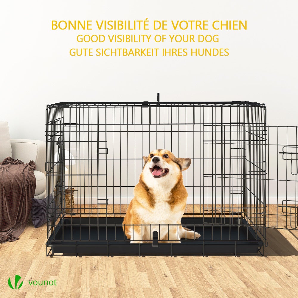 Cage pour chien pliable avec 2 portes verrouillable plateau amovible 92x58x64cm VOUNOT® - 2