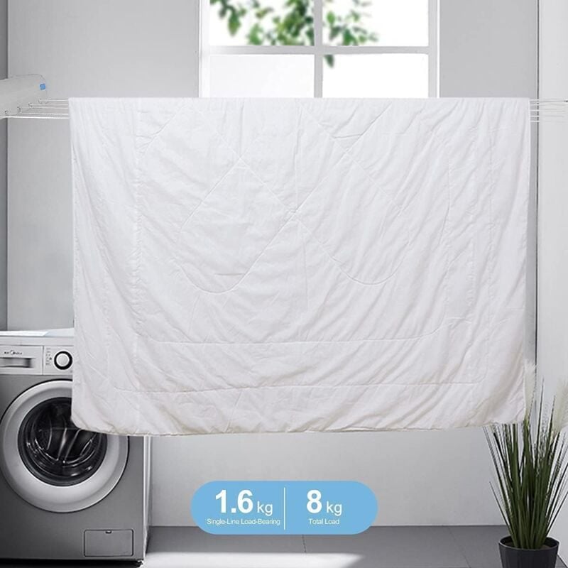 2 PCS Corde à linge rétractable, corde à linge portable murale extensible compacte, salcons ou terrasses usage intérieur ou extérieur,3.75 m(5 Fils) - 3