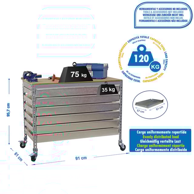 SIMONWORK MOBILE BT5 BOX6 900 GRIGIO/LEGNO banco da lavoro senza viti