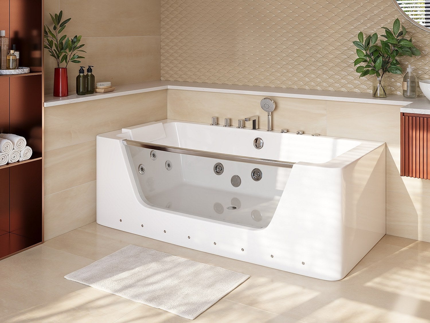 Przeszklona wanna z hydromasażem DYONA - 1-osobowa - 260 l - 170*85*58cm - Kolor: biały
