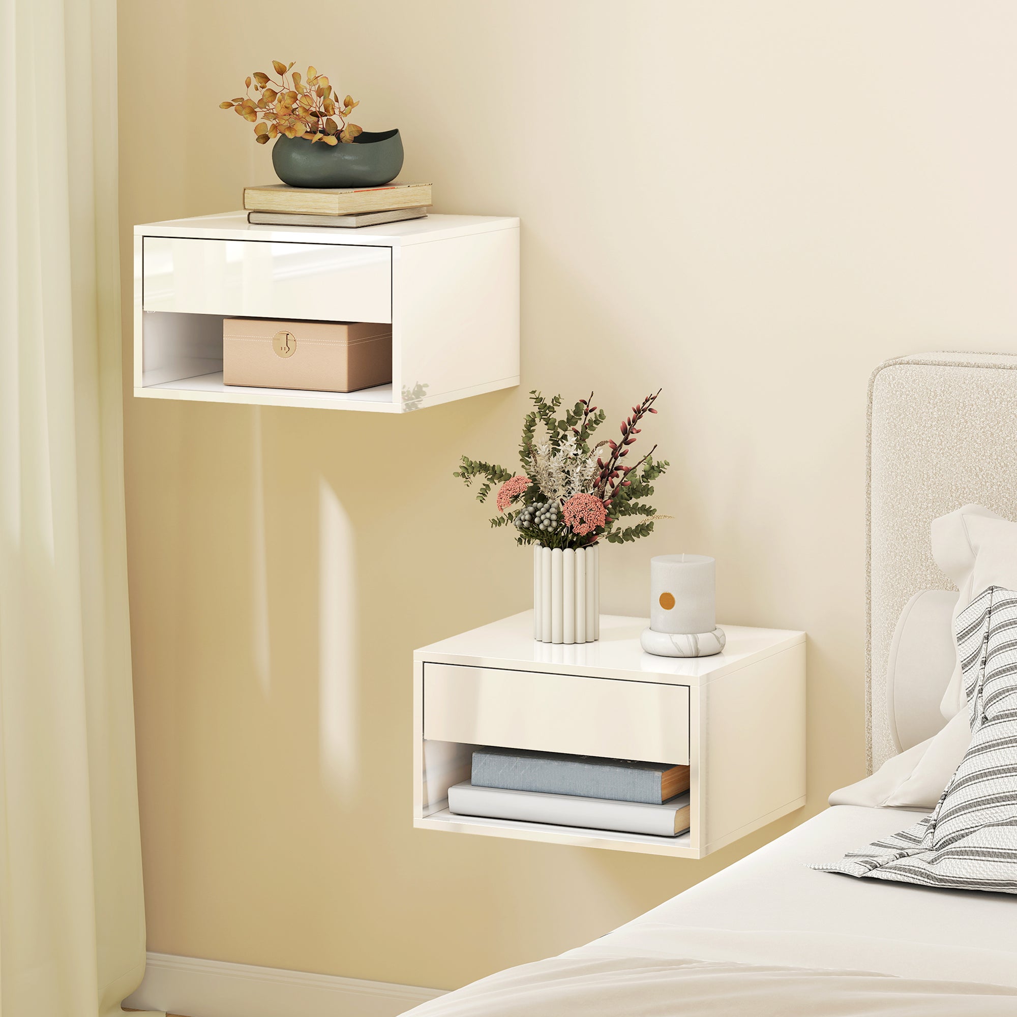 Homcom Mesitas De Noche Melamina De Madera Brillante 37X32x21 Cm Blanco , Leroy Merlin