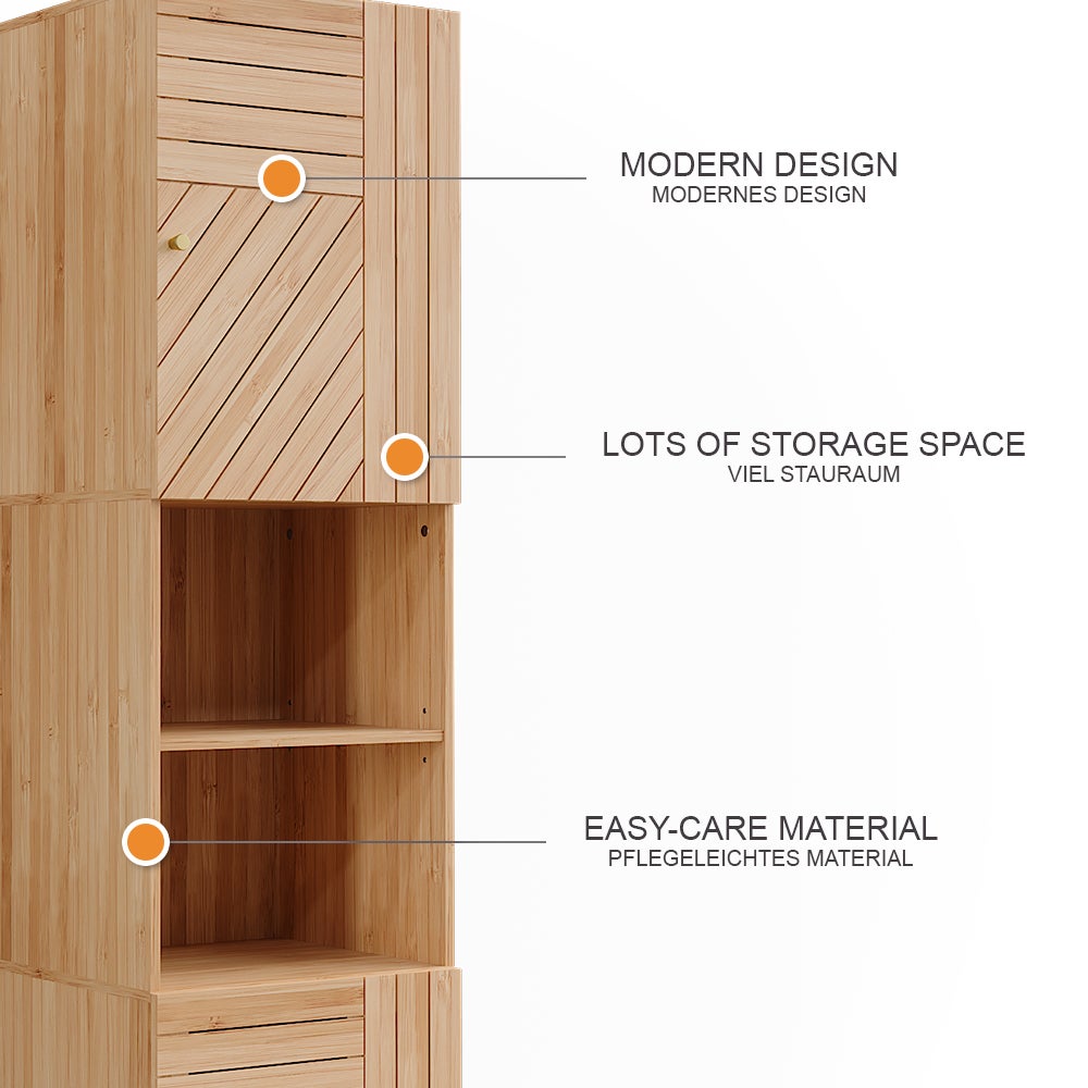 Vicco Armoire de salle de bain Lucie, Bambou, 40x177cm avec 2 portes - 9