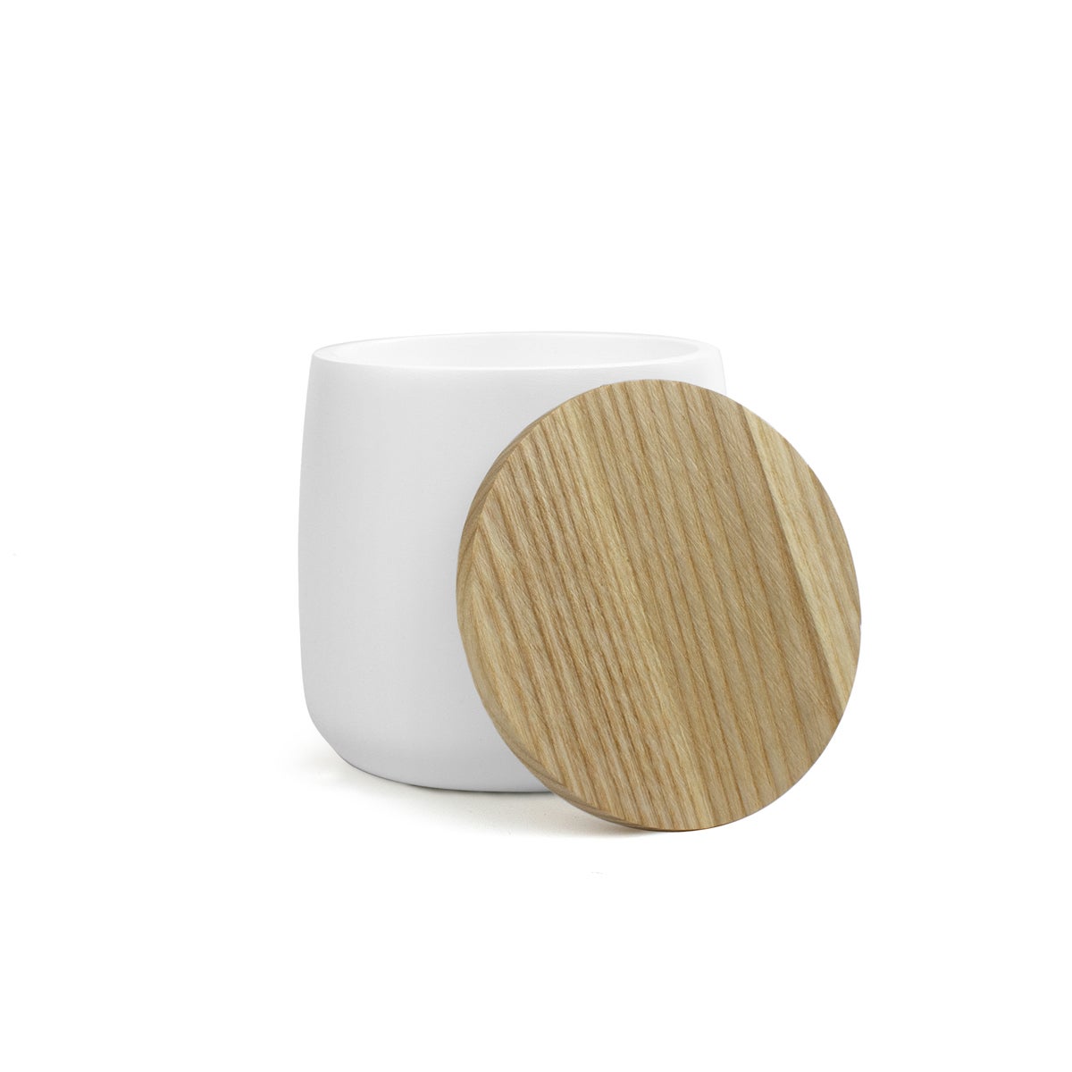 Algodonera de baño blanca-Serie Forest-Resina-Bote organizador-Con tapa de madera-Para discos desmaquillantes y bastoncillos de algodón - 2