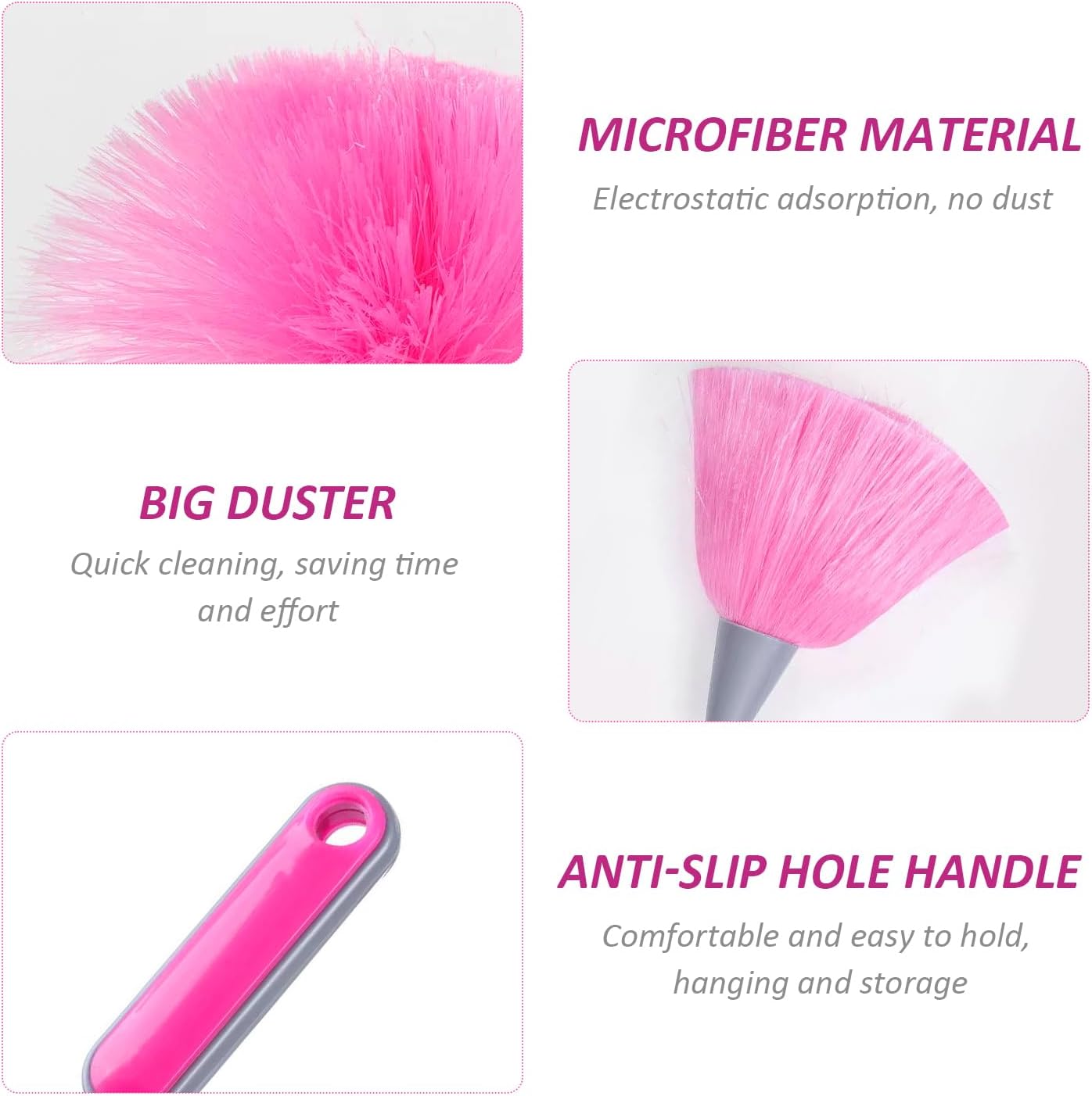 Lot de 3 Plumeaux Moelleux pour Cuisine, Clavier d'Ordinateur, Fenêtre - Plumeau à Main en Microfibre, Outil à Poussière (Vert, Rose Rouge, Bleu) - 3