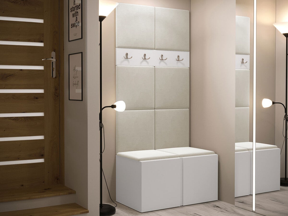 Conjunto para corredor Hartford 267, 186x84x44cm, Branco, Placa de aglomerado laminado, Tecido, Montado nas parede, Colocado - 2