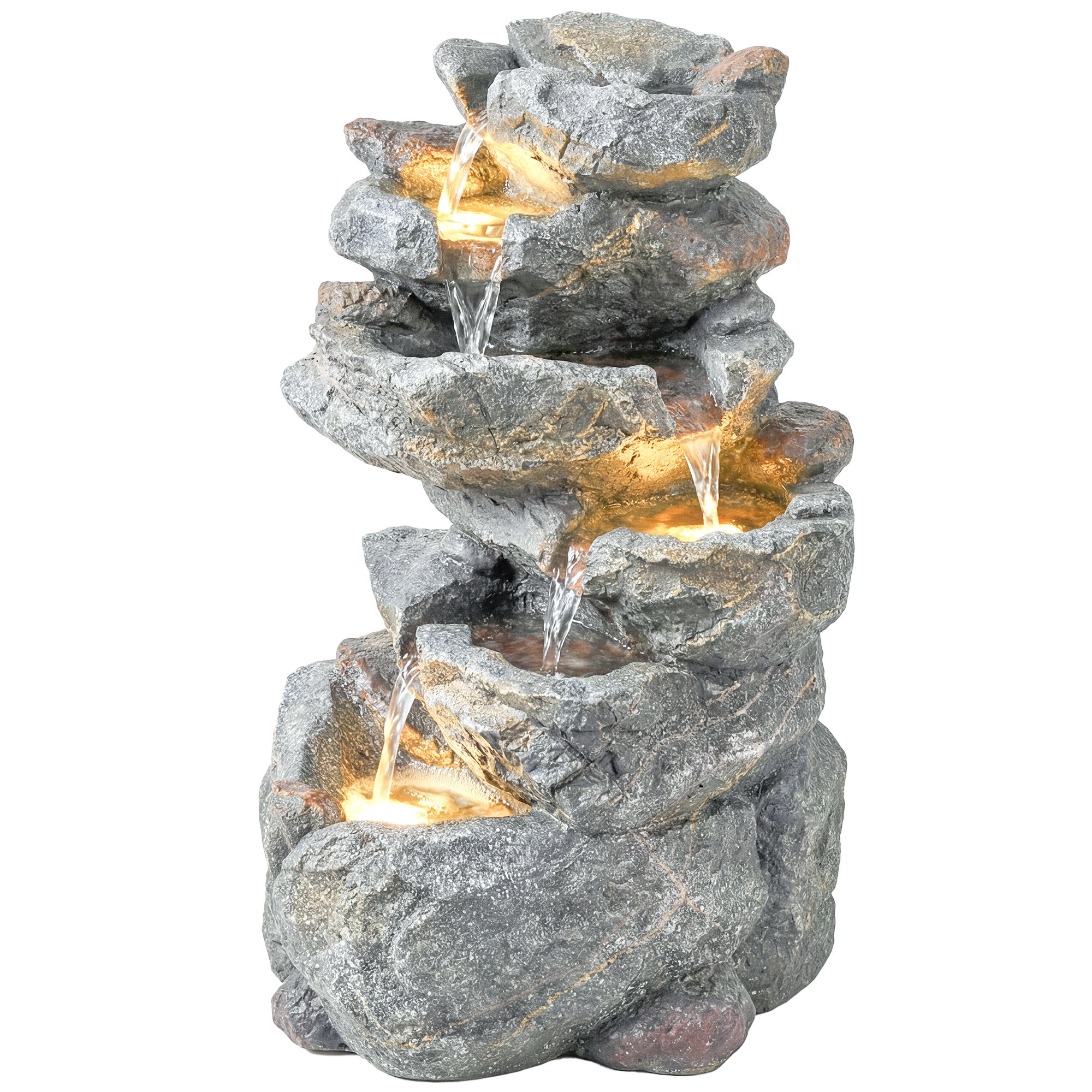 Fontaine jardin cascade 6 niveaux décoration zen résine pierre naturelle 33x27x53 cm gris - 2