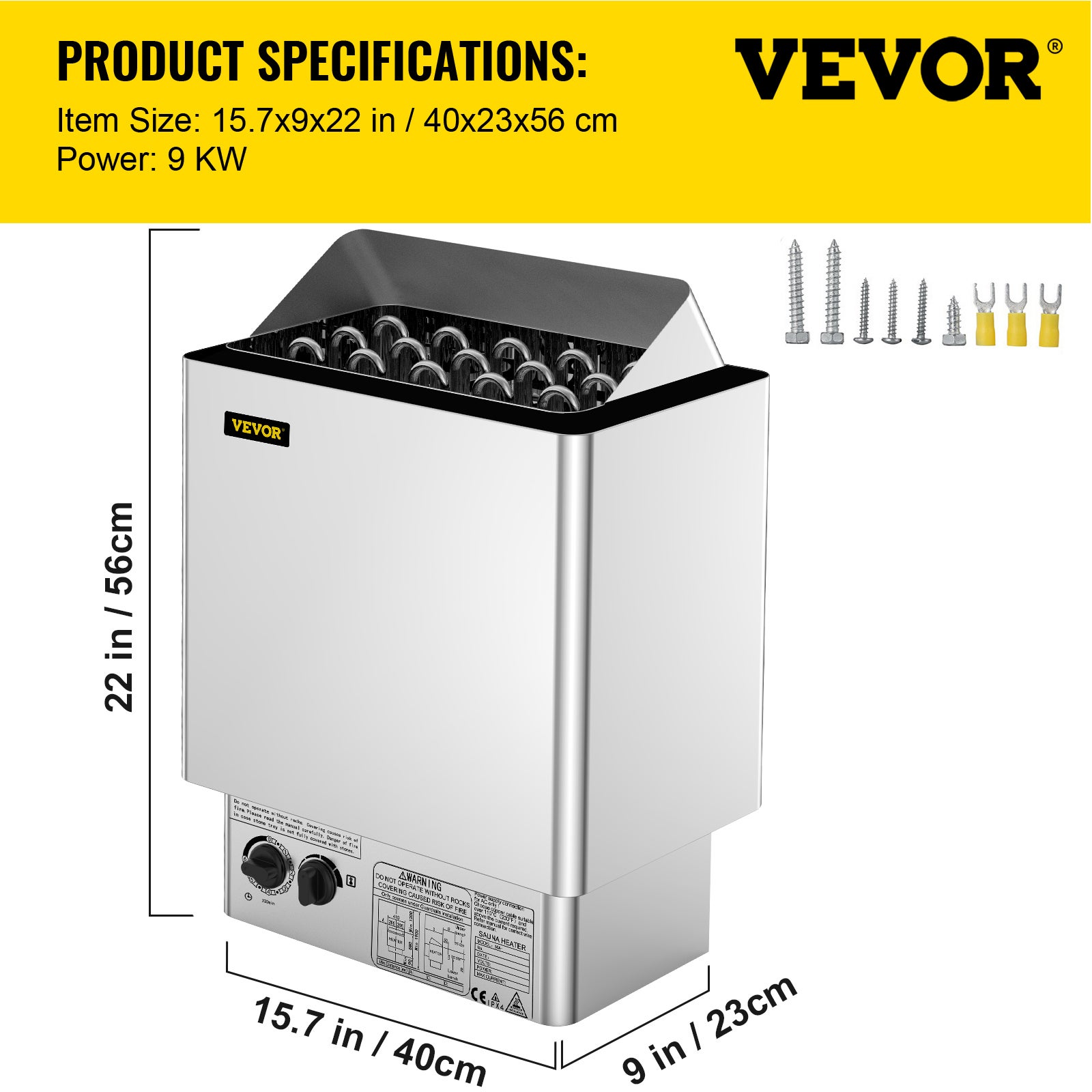 Poêle de Sauna Électrique 9 kW VEVOR, Triphasé 380-415 V, Contrôle Intégré, 9-13 m³, 30-110 ℃, Pierres Non Incluses - 7