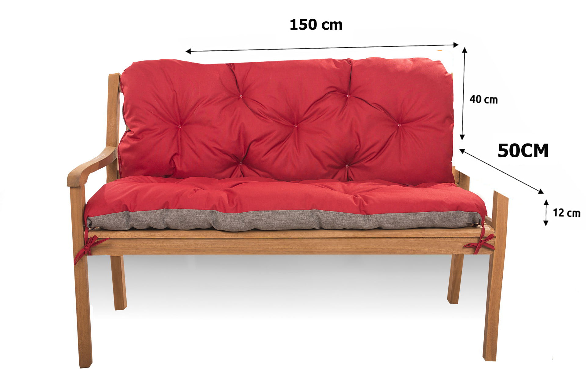 Coussin pour banc de jardin 150x50x40cm, coussin de jardin Rouge, coussin de banc de jardin, coussin de balançoire, coussin de banc extérieur - 2