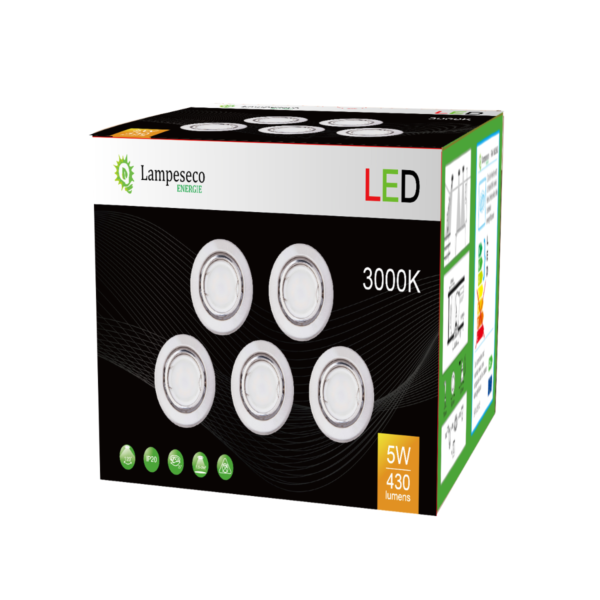 Lot de 15 spot led encastrable orientable alu brossé avec ampoule gu10 230v eq. 50w, blanc chaud - 5
