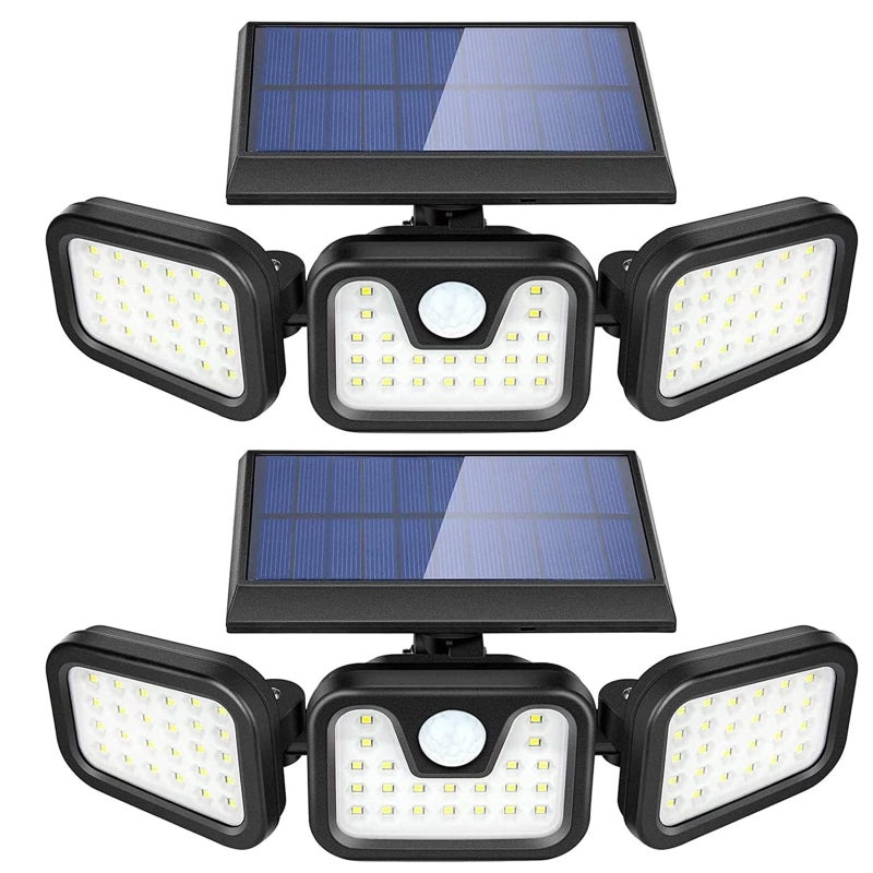 Zewnętrzne lampy solarne, lampy zewnętrzne z czujnikiem ruchu, wodoszczelny, szerokokątny reflektor solarny IP65 (2 sztuki)