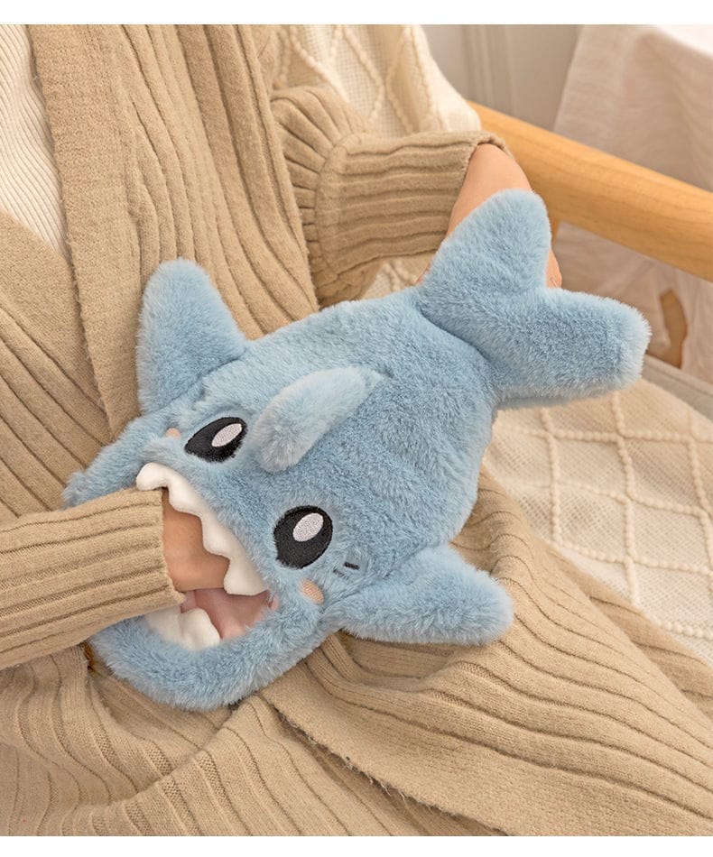 Pluszowy termofor 1L - wyściółka z PVC - wzór z kreskówki - ogrzewacz do rąk odporny na wybuch - styl jesienno-zimowy (niebieski)