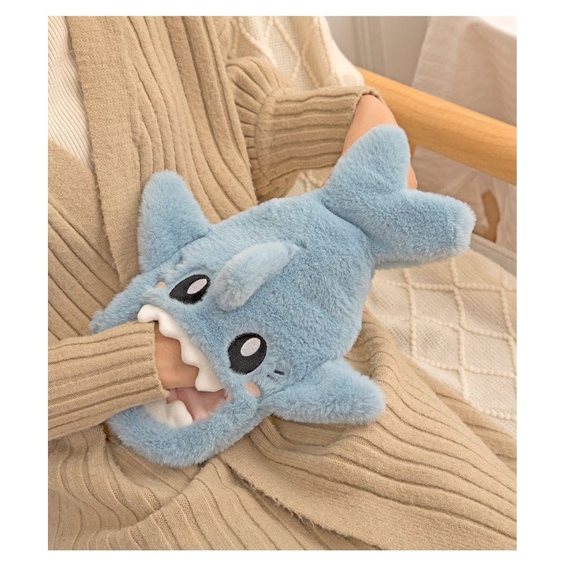 Pluszowy termofor 1L - wyściółka z PVC - wzór z kreskówki - ogrzewacz do rąk odporny na wybuch - styl jesienno-zimowy (niebieski)