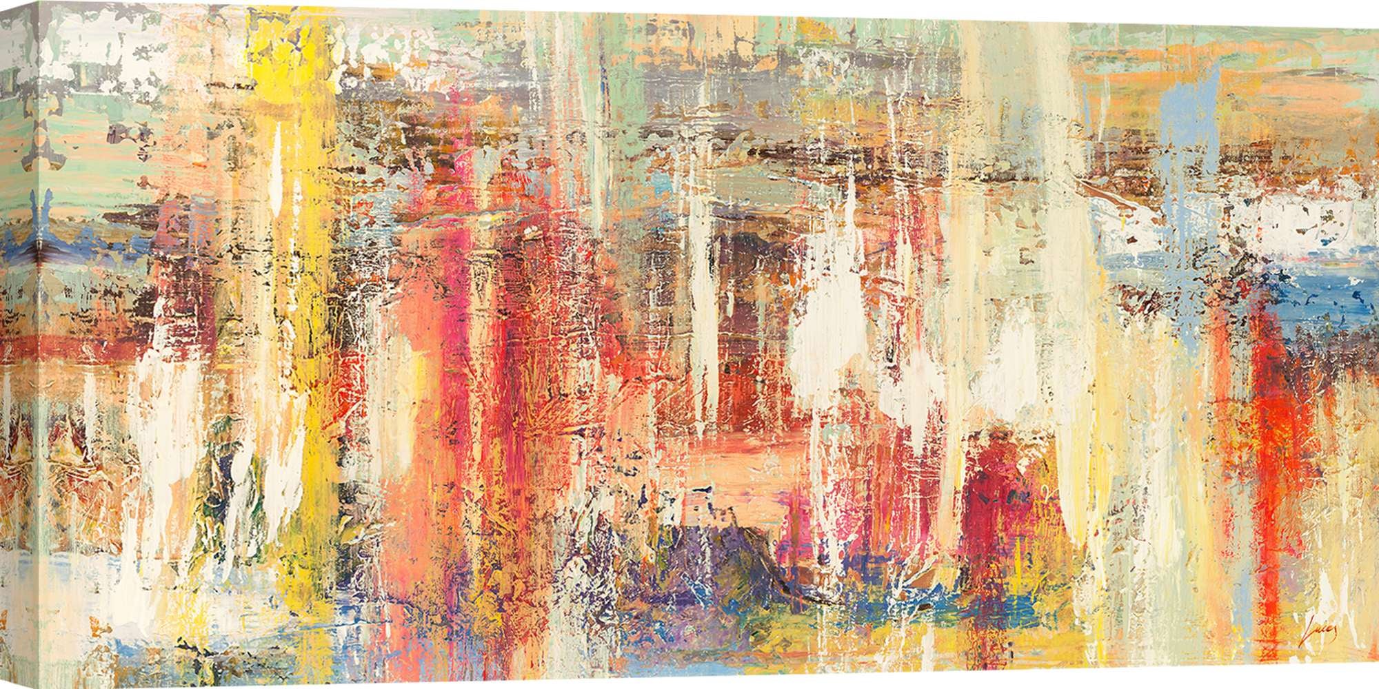 Tableau Photo Sur Toile 100x50 Cm - Art Abstrait Bleu Jaune Noir - Décoration Moderne