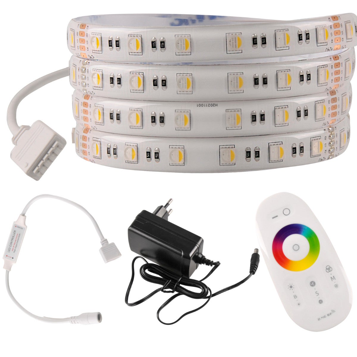 Zestaw taśma LED 24V 5m RGB+4000K IP65 pilot, zasilacz, sterownik Polux