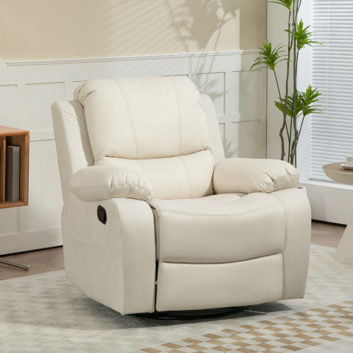 Sillón relax tv crema con función reclinable, reposapiés, muelles ensacados, giratorio y mecedora, para salón y dormitorio