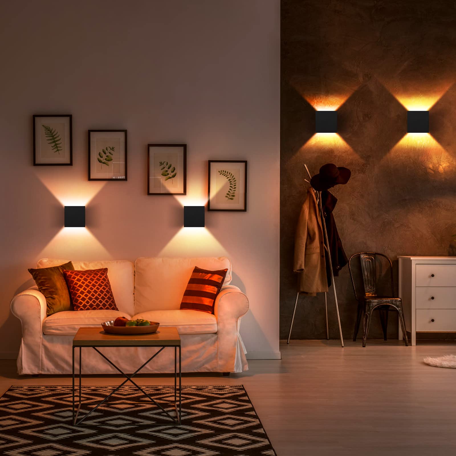 Lot de 4 appliques murales d'intérieur, appliques murales LED modernes en aluminium, applique murale câblée haut et bas, blanc chaud - 2