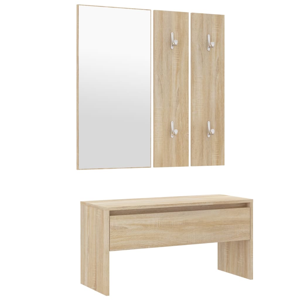 Meuble D'entrée Gecheer - Banc Avec Miroir Et Porte-manteaux, Bois Multicouche Noir