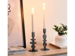 Lot De 2 Bougeoirs Décoratifs En Bois De Manguier - Tailles 15,2 Et 20,3 Cm - Style Rustique Élégant