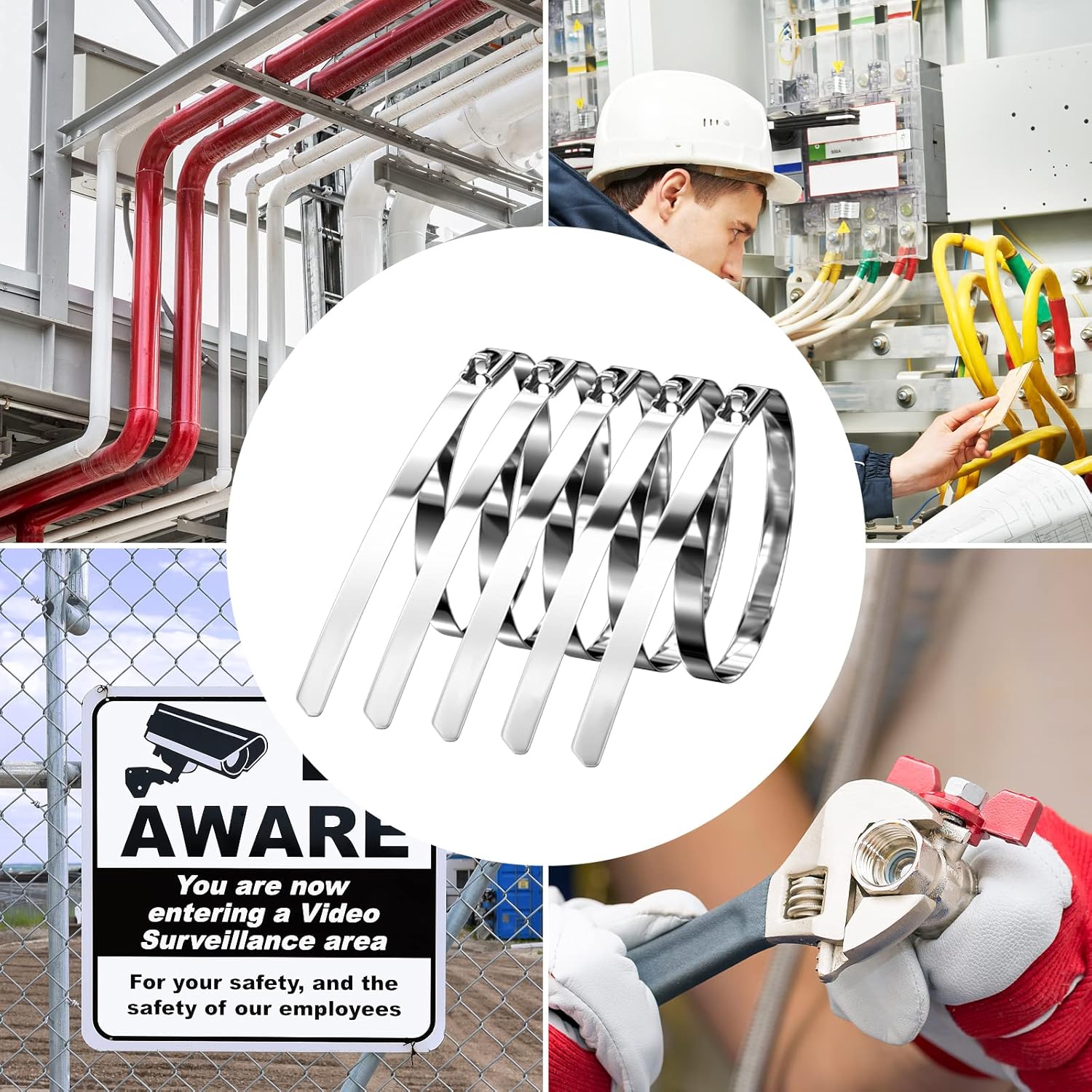 100 Colliers de Serrage en Acier Inoxydable 200 mm - Autobloquants pour Câbles, Échappement, Clôtures et Rangement - 5