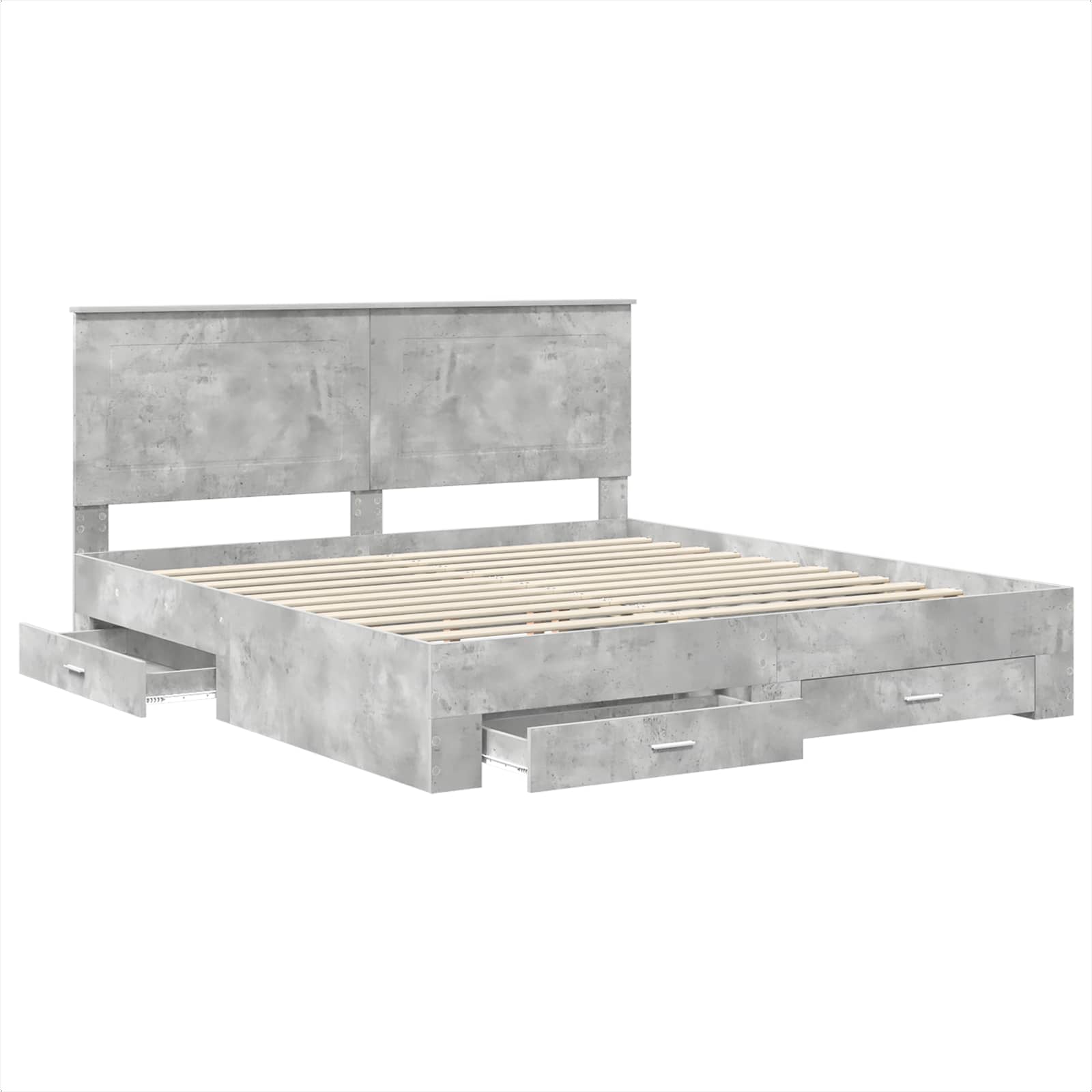 Cadre de lit gris béton 200 x 200 cm panneau de bois - 5