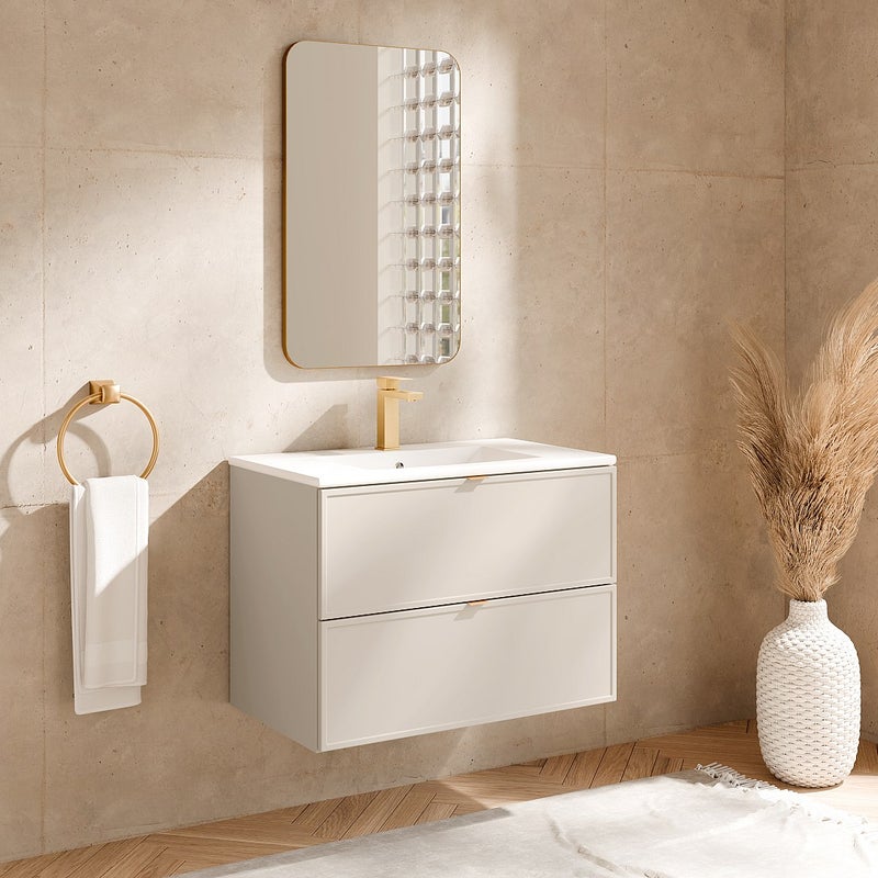 Wisząca szafka łazienkowa z wpuszczaną umywalką – Beżowa – 80 cm – ONDIL