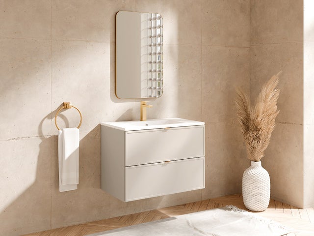 Meuble de salle de bain suspendu avec vasque à encastrer - Beige - 80 cm - ONDIL