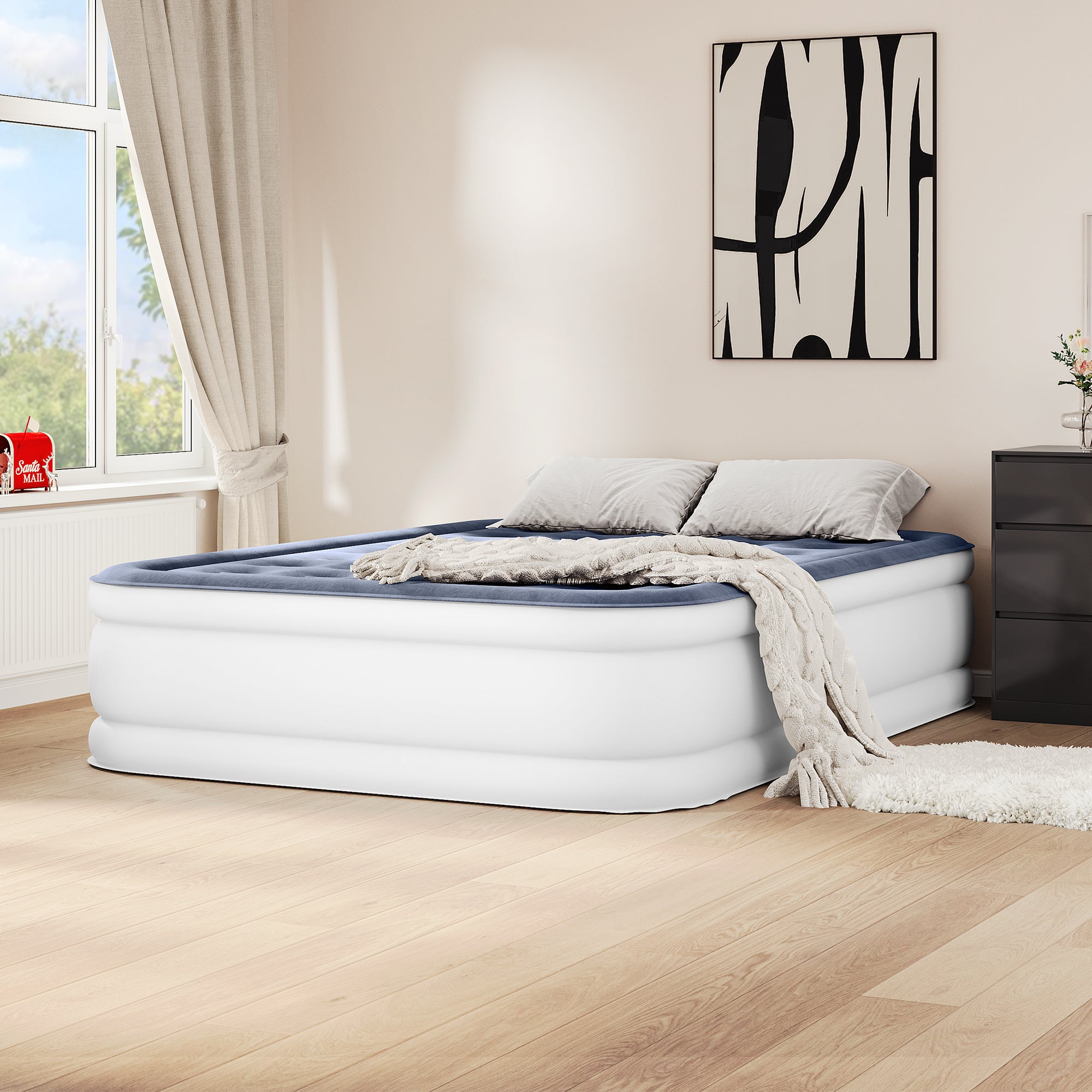 Matelas Gonflable 2 Places Avec Pompe électrique Intégrée - 203x157x47 Cm, Gris, Charge 270 Kg