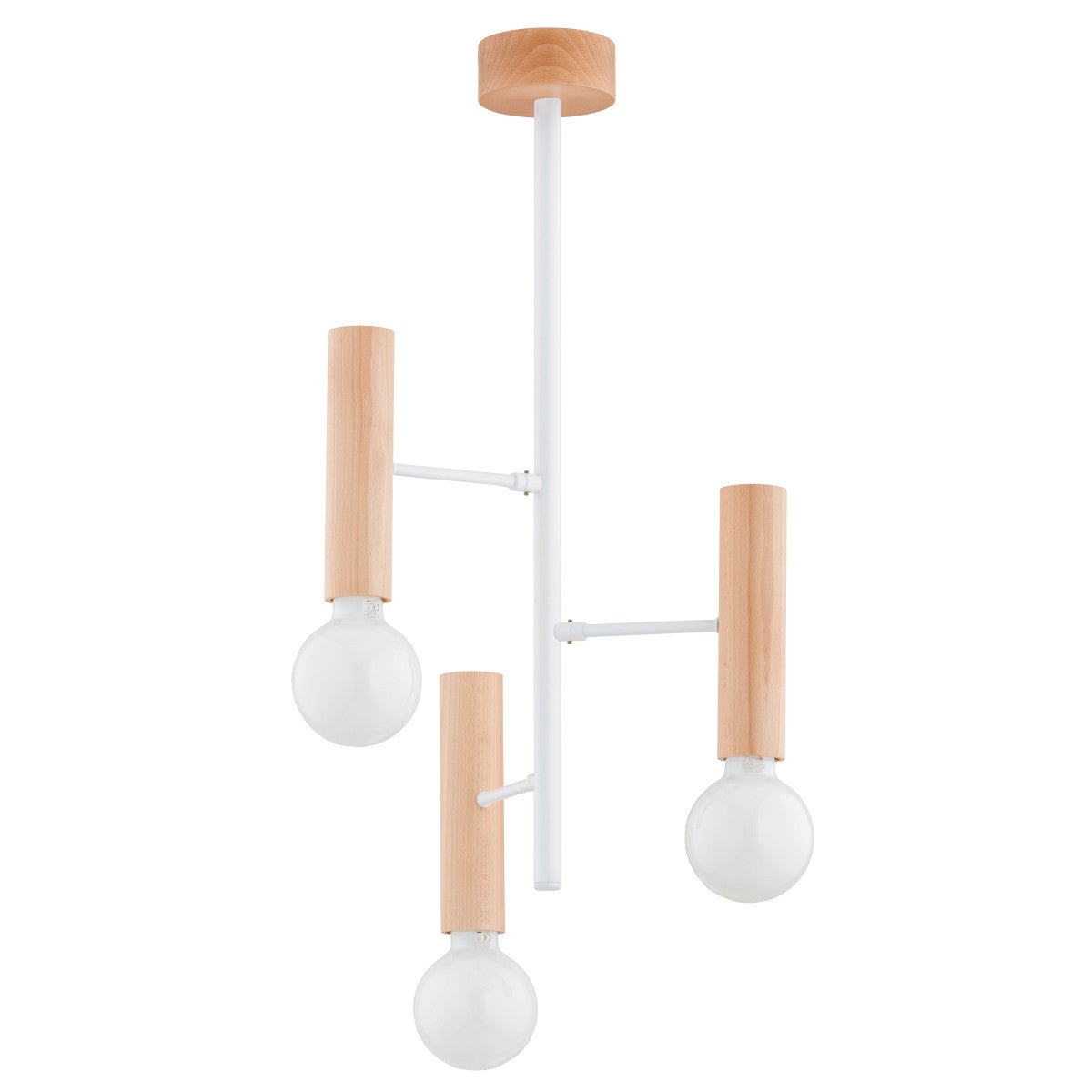 Lampa wisząca Flara jasne drewno-biała 3xE27x15W minimalistyczna wym: 67 x 37 x 37 cm metal Alfa