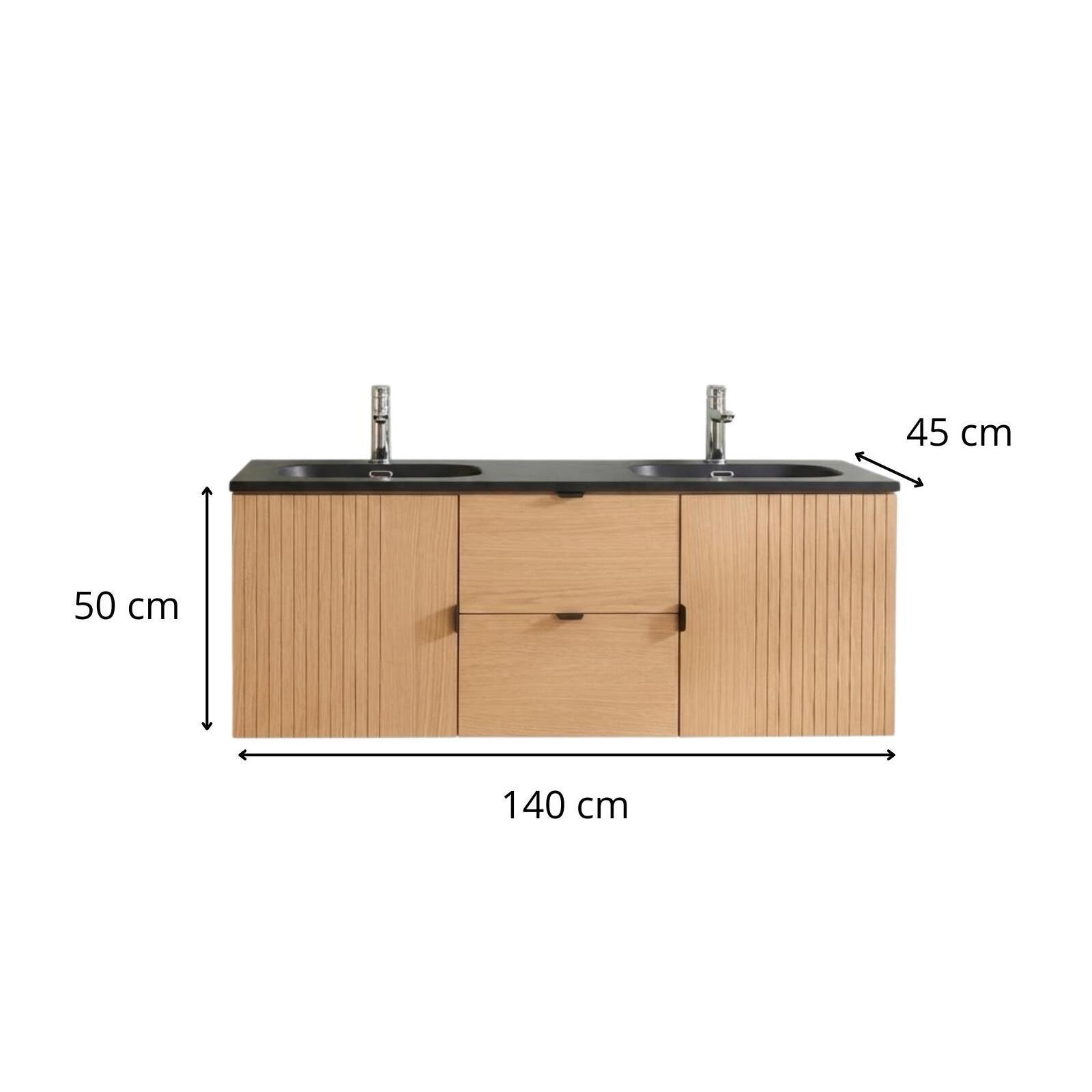 Meuble double 140cm chêne STUDIO suspendu avec plan résine - 2