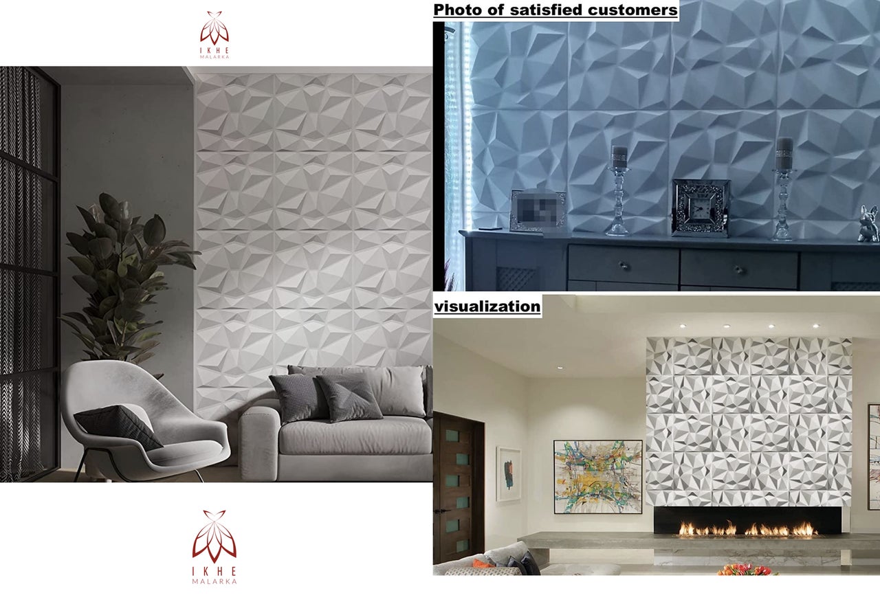 24x/ 6m² Panneaux muraux 3D décors revêtement mural panneaux de plafond POLYSTYRENE MATERIAL STYROPOR-TYPE 3mm force Diamant Blanc - 2