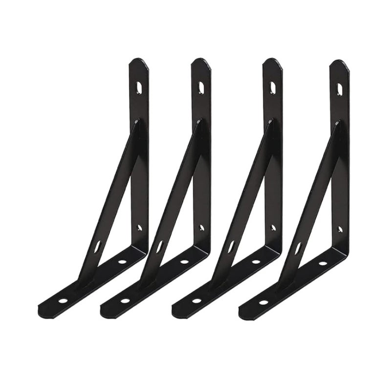 Wspornik półki ściennej, trójkątny wspornik półki ściennej, ze śrubami, 20 x 12 x 1,6 cm, 4 sztuki, czarny