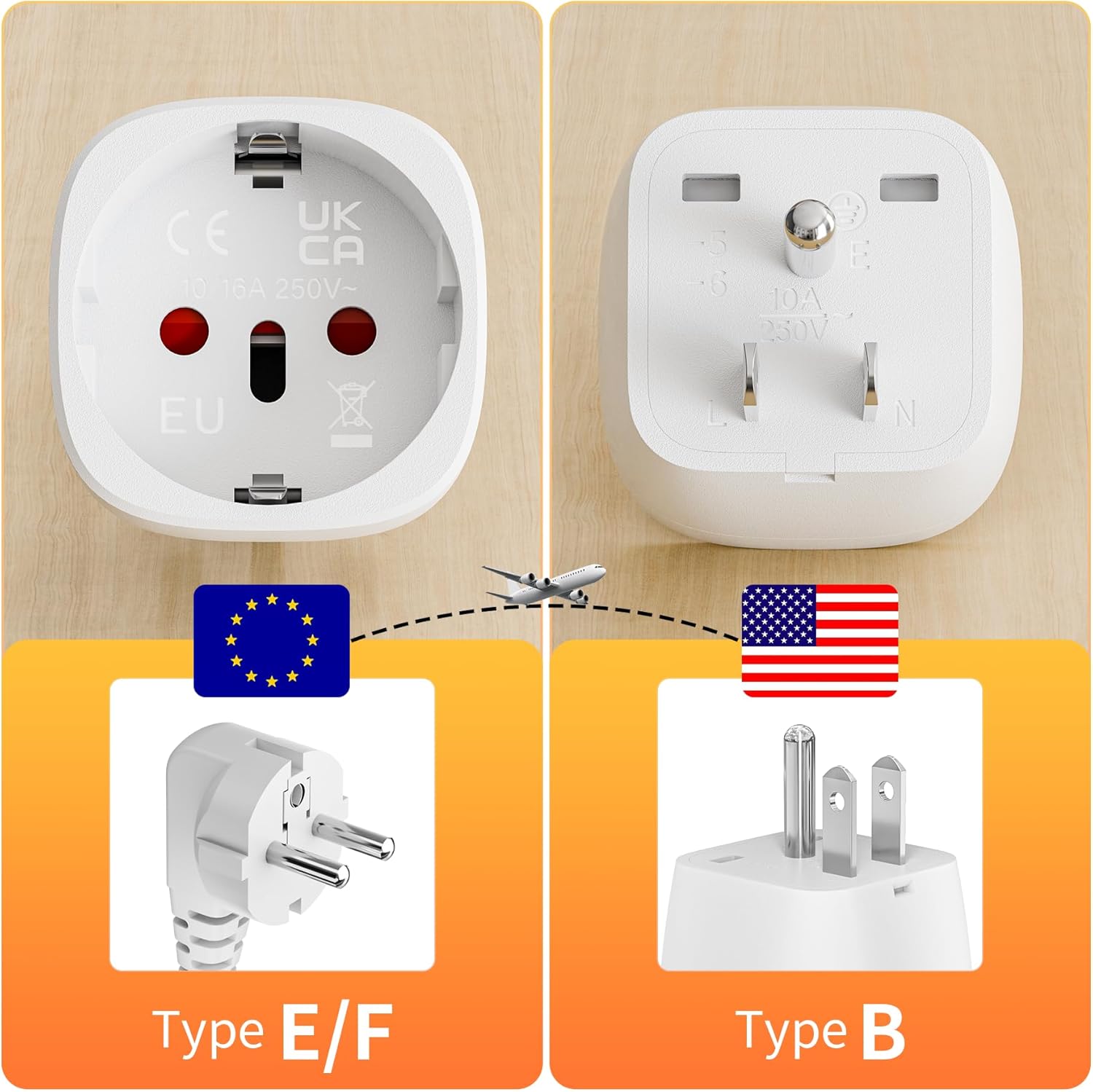 6 En 1 Adaptateur Prise France Vers USA - Avec 3 USB-A Et 1 Usb C Et 2 Europe Prises France Vers Usa Canada Mexique Thailande Type B 99367041