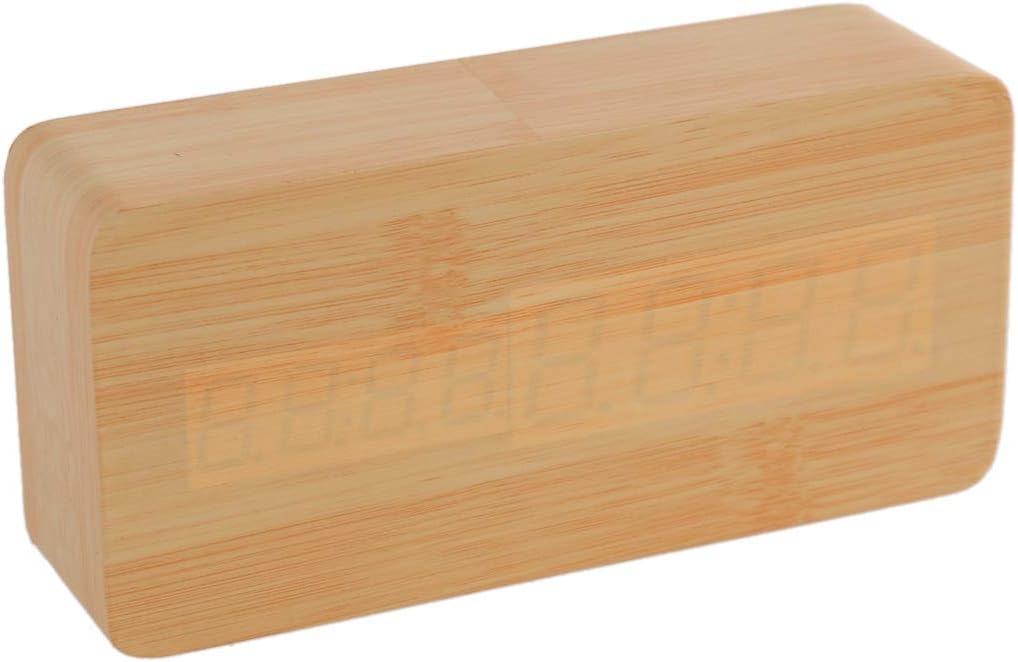 Réveil numérique en bois - Réveil LED multifonction avec affichage de l'heure, de la date et de la température, et commande vocale pour la maison et - 2