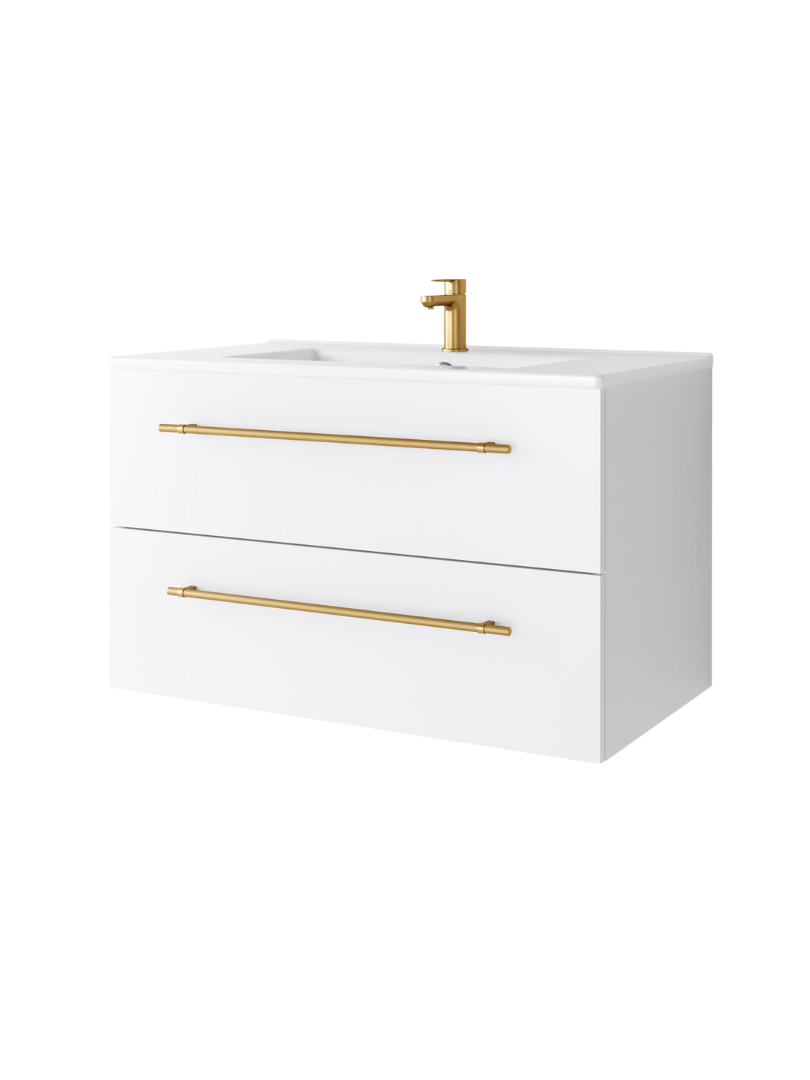 Zestaw szafka łazienkowa z umywalką ceramiczną Uptrend NAVA 80, 0D2S Biały Mat - uchwyt złoto 1 kpl.