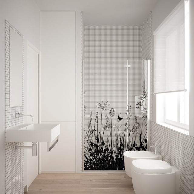 POLYESTER ULTRA-TRANSPARENT SPÉCIAL POUR LE VERRE (FAIT AVEC DU PET) ET SANS ADHÉSIFS Mod. black azalea 120x149