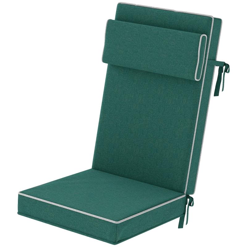Cojín para silla exterior verde 120x47x9.5 cm, respaldo, impermeable, upf50+, lavable, asiento acolchado poliéster para jardín, terraza
