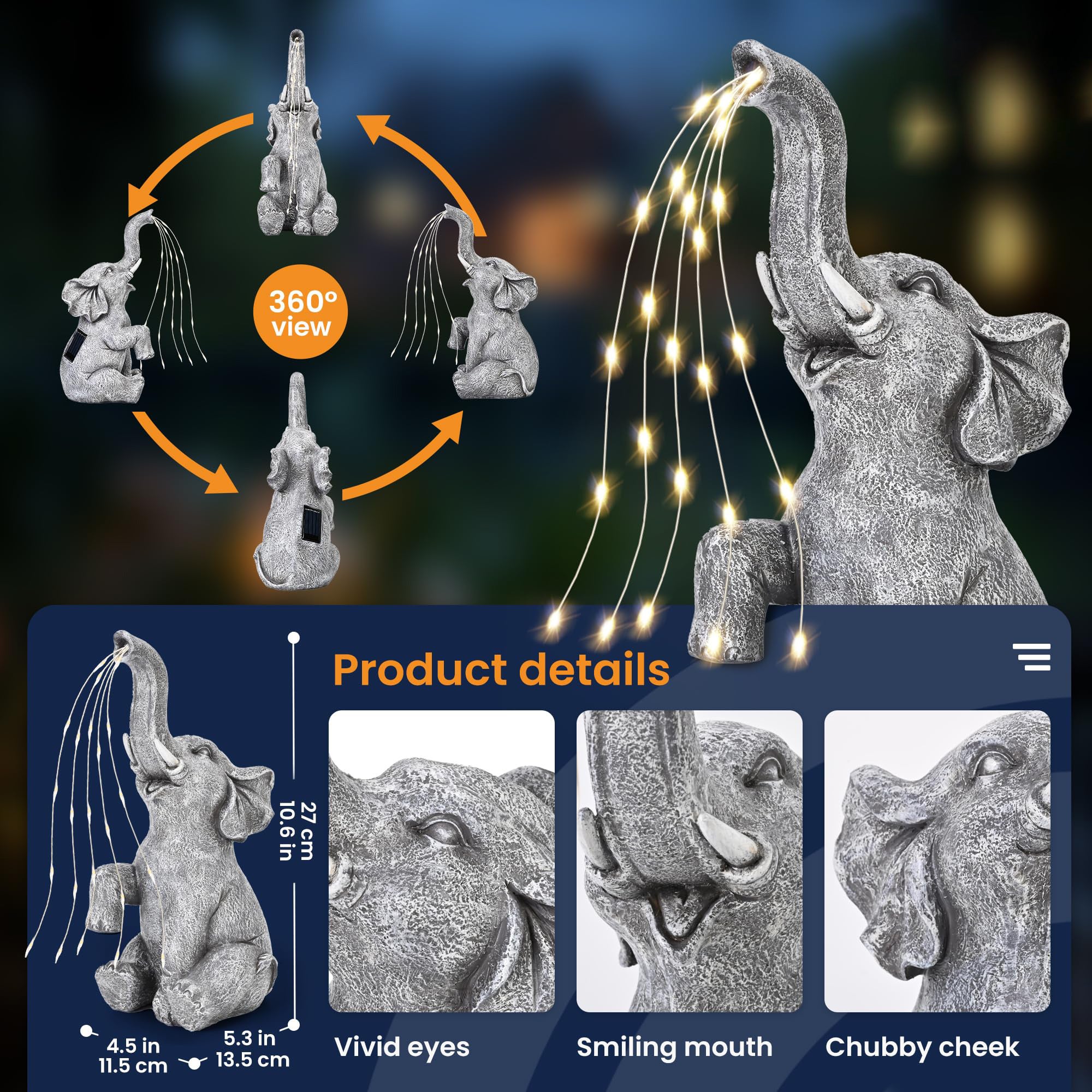 Statua di elefante a energia solare, decorazione da giardino per esterni con luci a LED, perfetta per l'arredamento di patii e giardini | Leroy Merlin